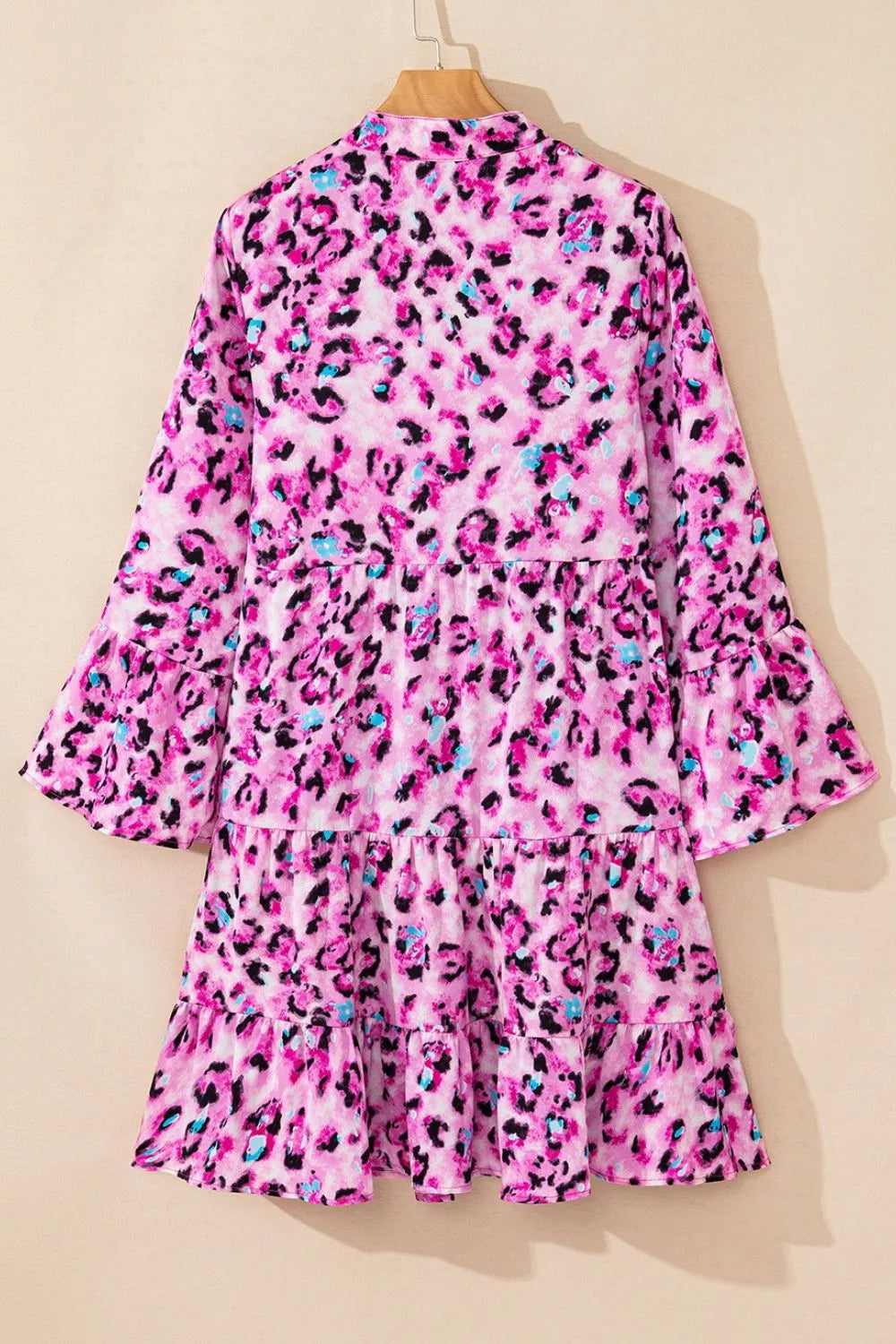 Leopard Print Buttoned Tiered Ruffle Dress