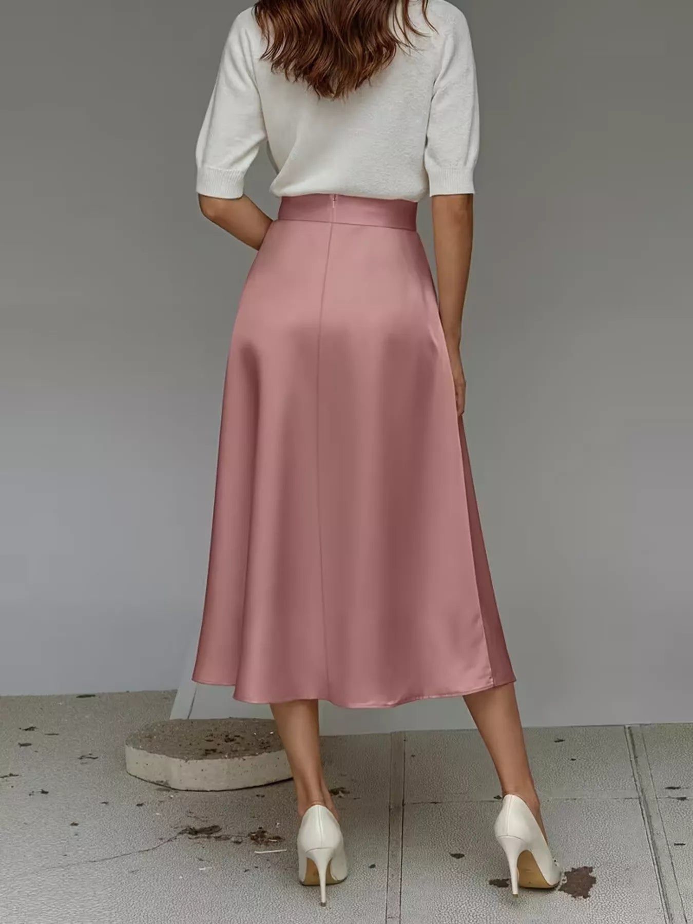 Satin Midi Skirt with Pockets