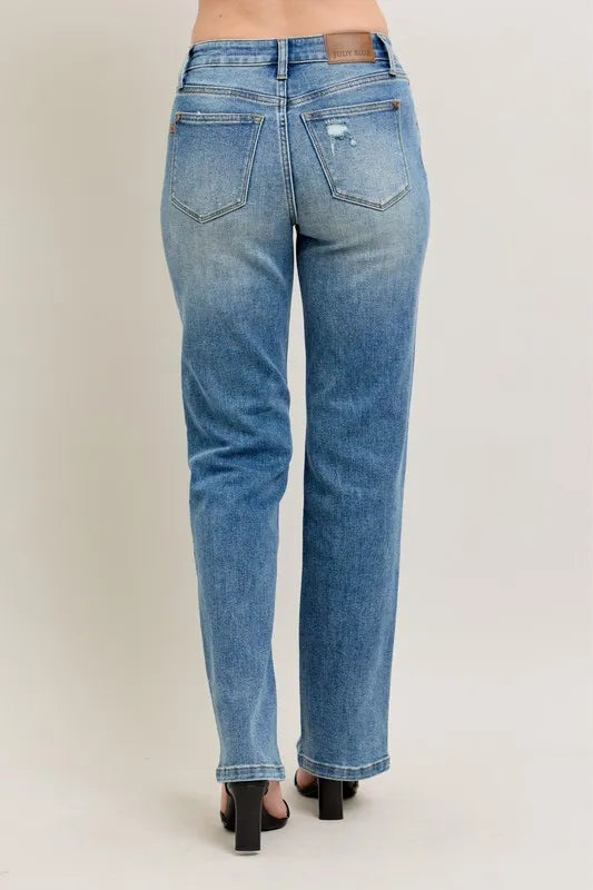 Judy Blue Vintage Slit Straight Jeans in Medium Wash in Md