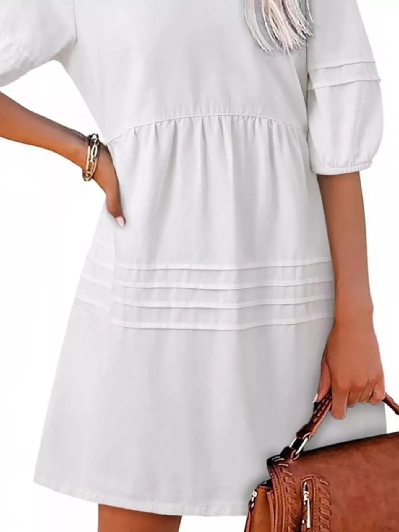 V-Neck Puff Sleeve Denim Mini Dress