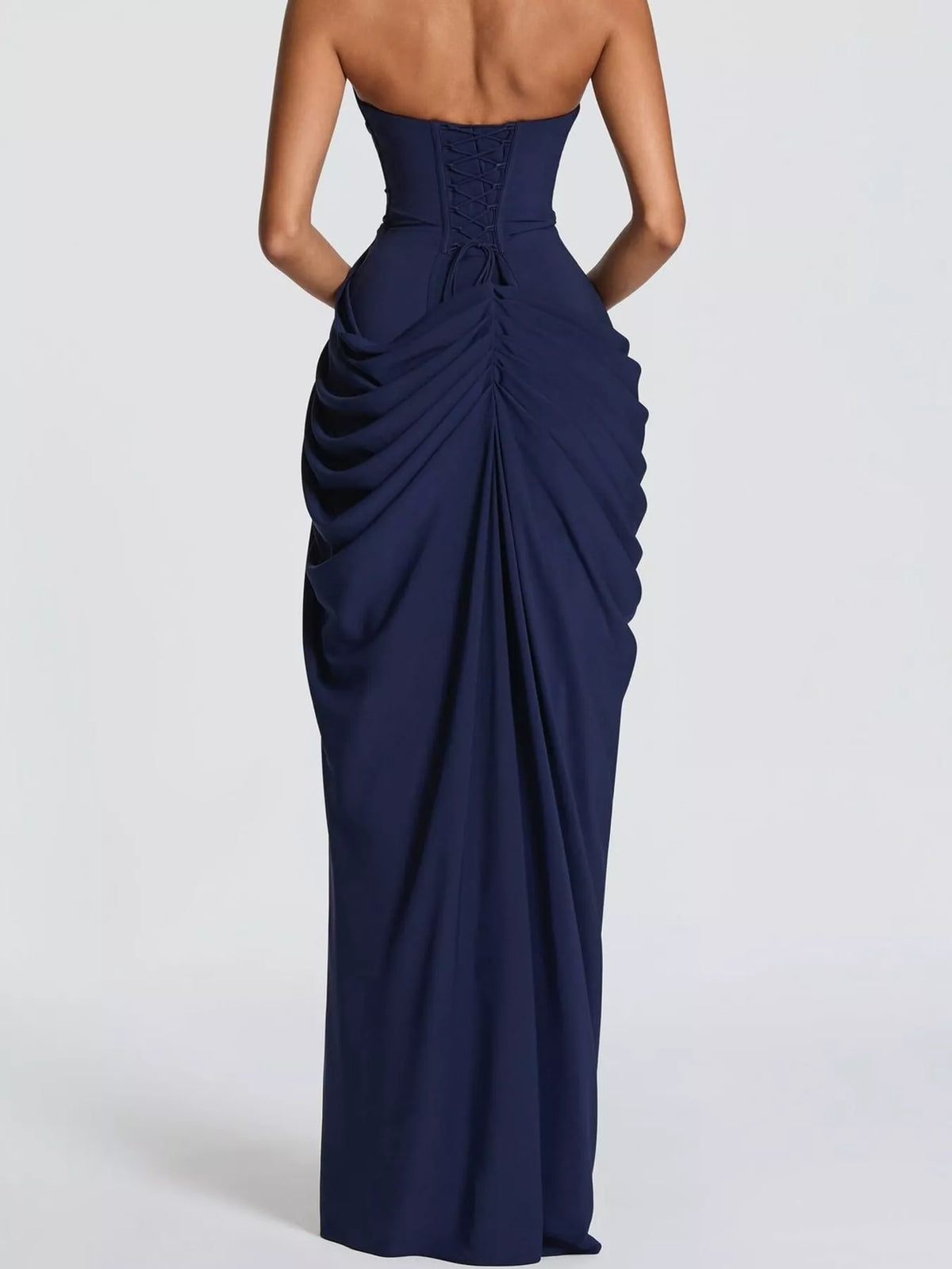 Strapless Ruched High-Slit Evening Dress