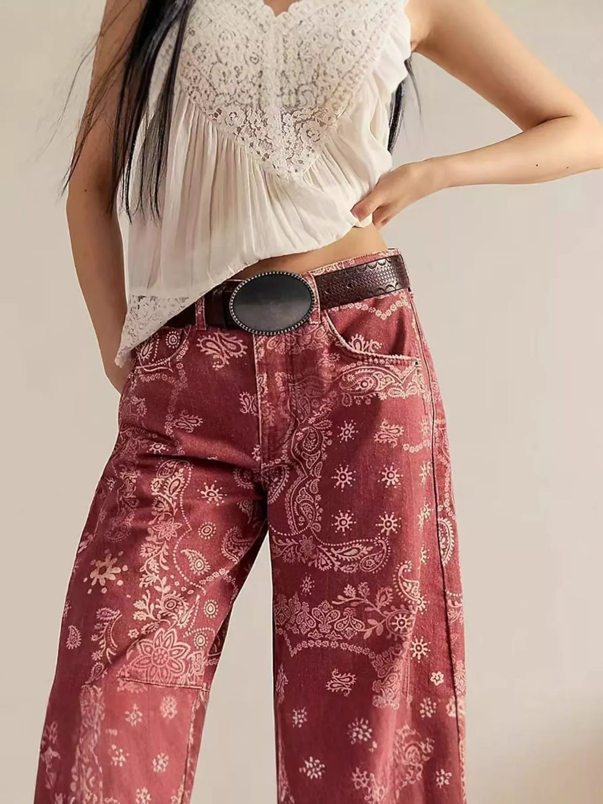Printed Wide Leg Jeans