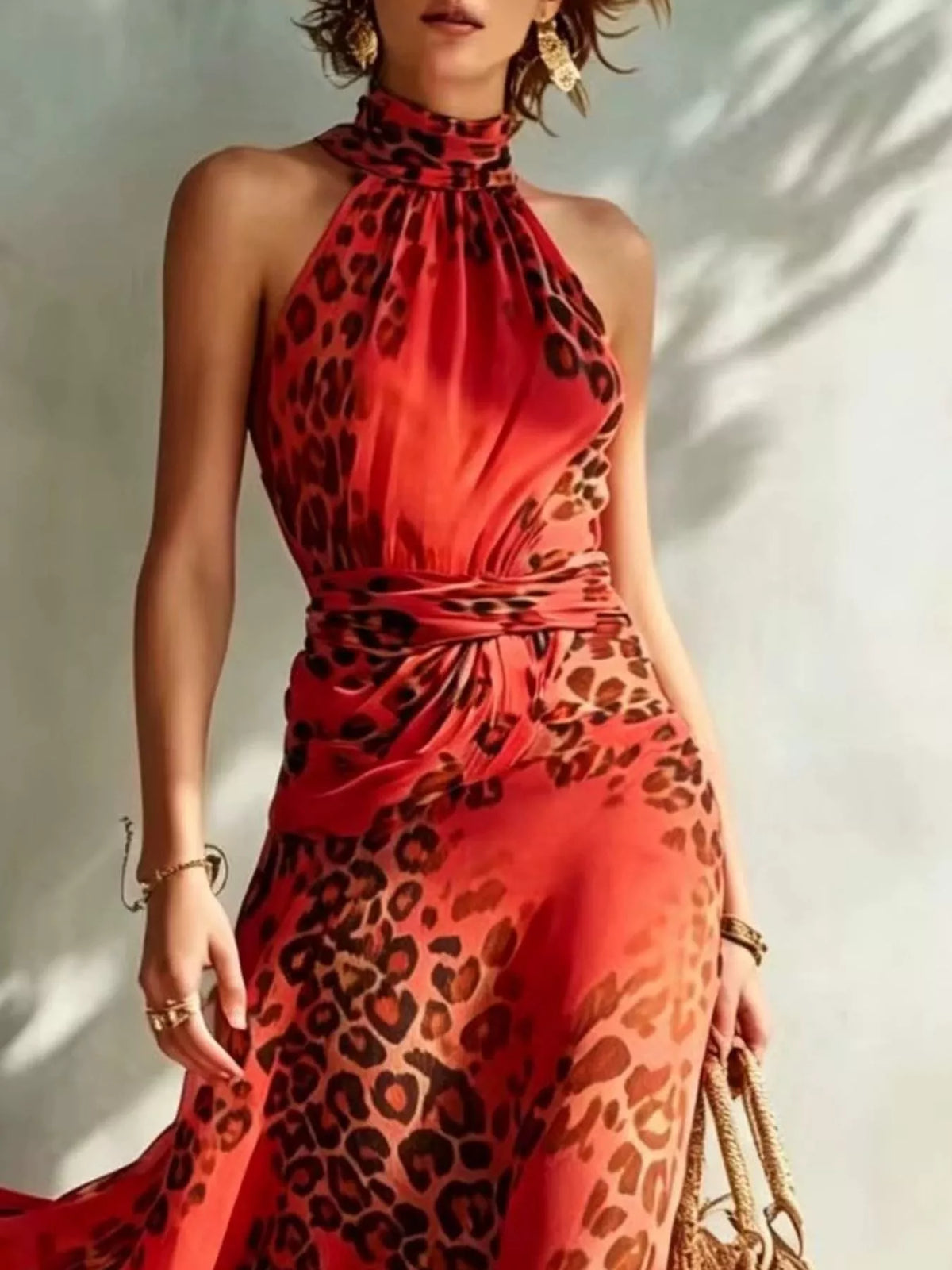 Leopard Print Sleeveless Maxi Dress by Kaelinne