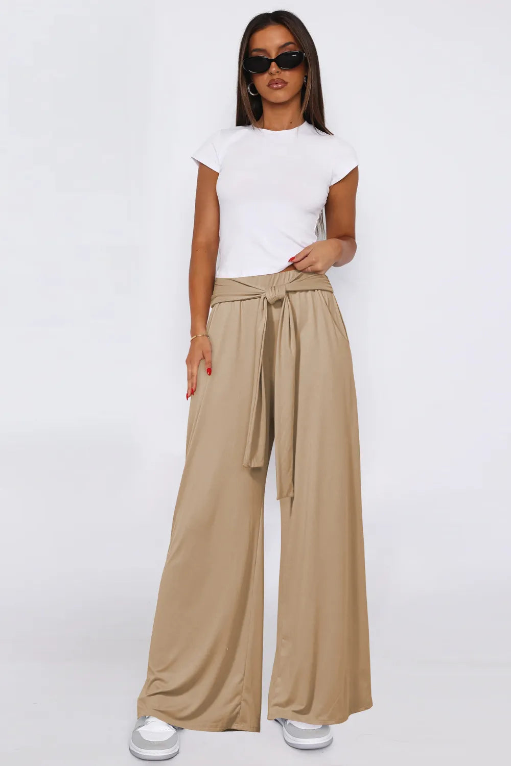 Tied-Waist Wide-Leg Pants