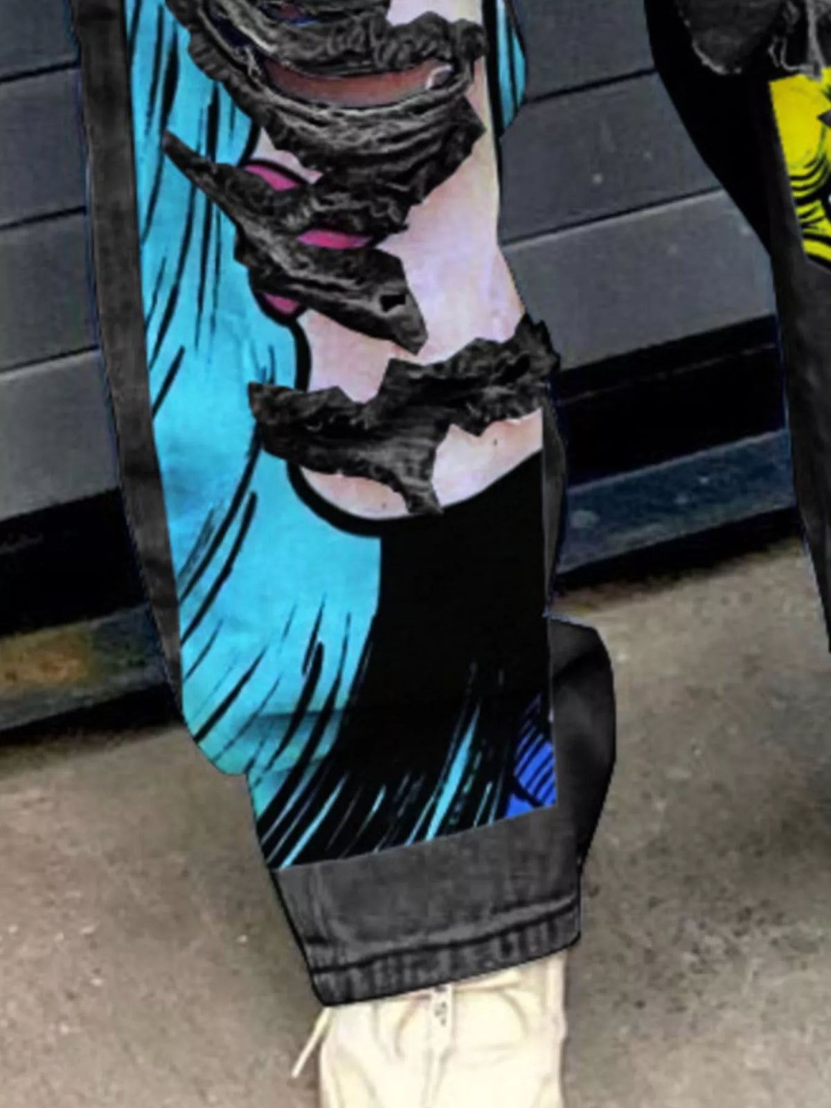 Pop Art Graphic Distressed Wide-Leg Jeans