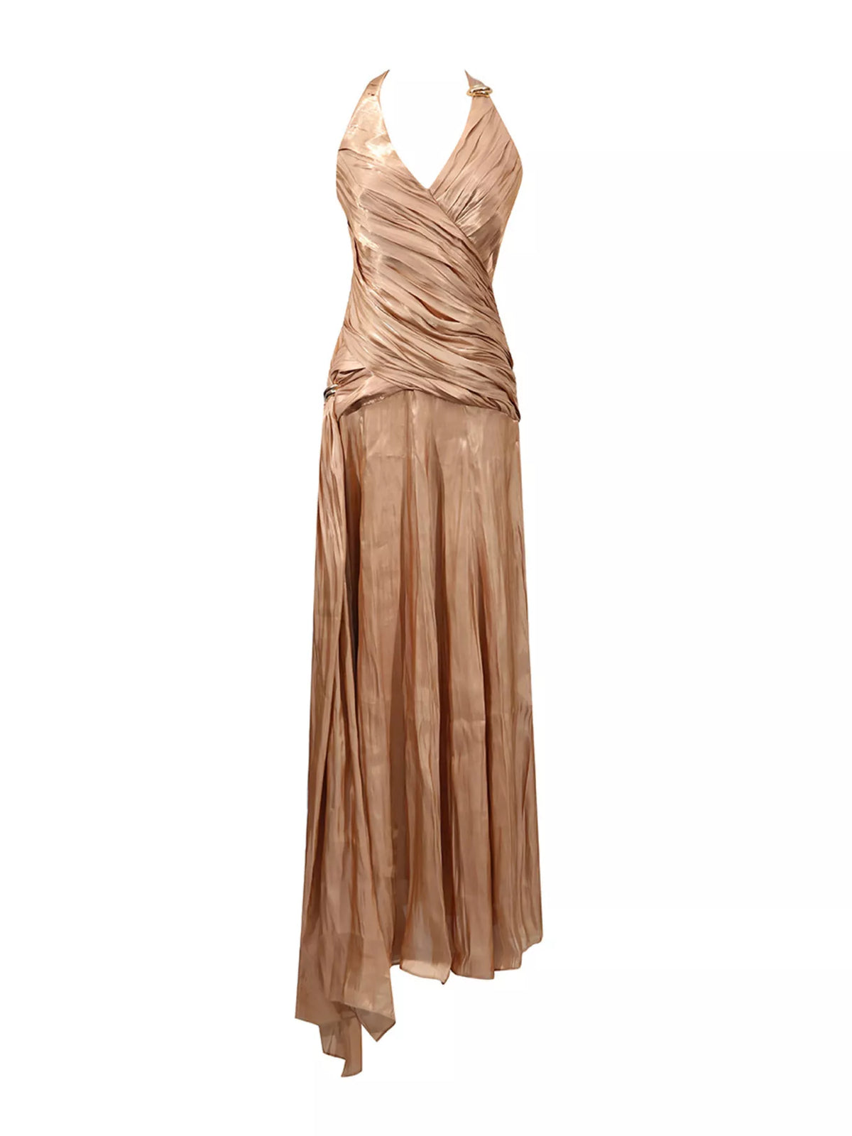 Ruched Halter Maxi Dress in Champagne