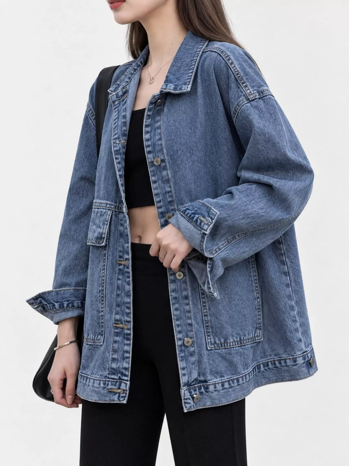 Oversized Denim Jacket with Utility Pockets
