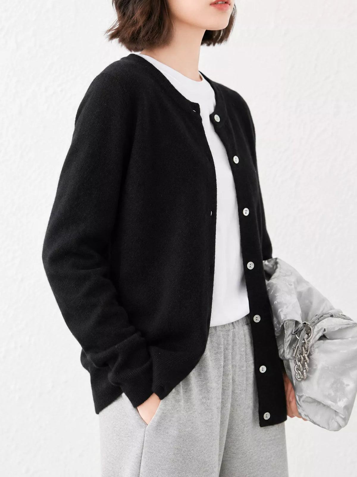 Crew Neck Button-Down Cardigan