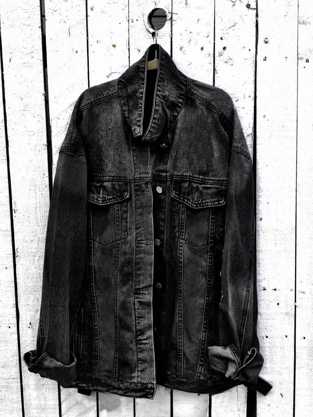 Oversized Angel Wings Graphic Denim Jacket