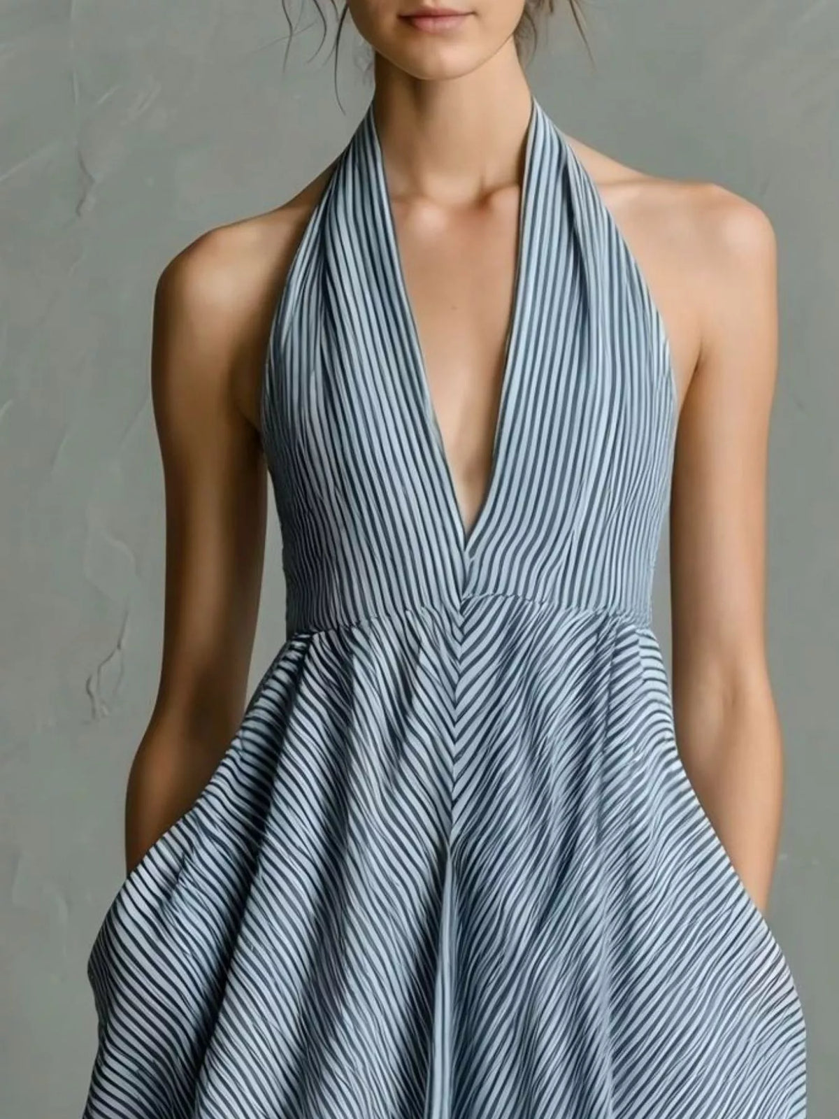 Striped Halter Maxi Dress with Pockets