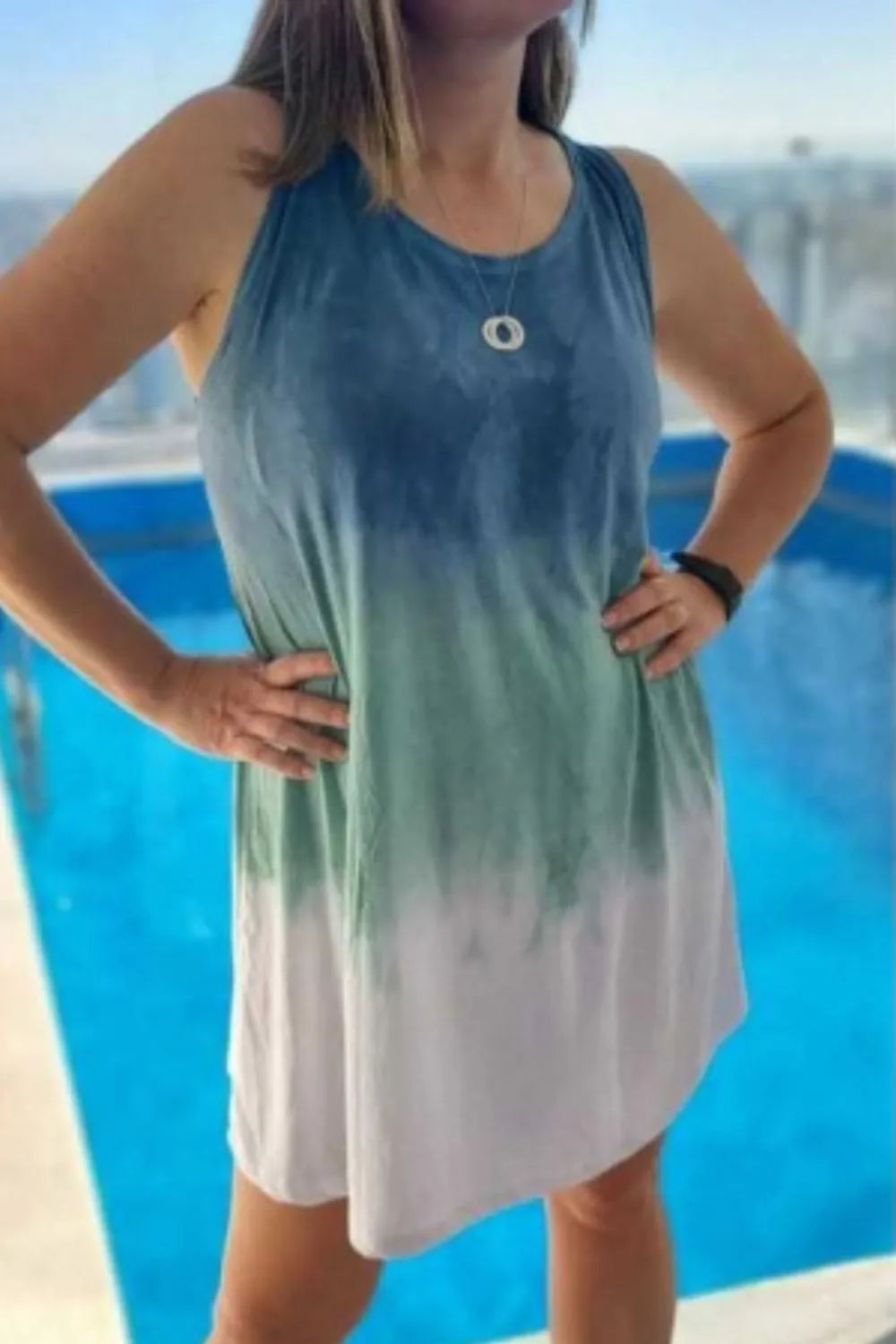 Tie-Dye Sleeveless Mini Tank Dress in Camel