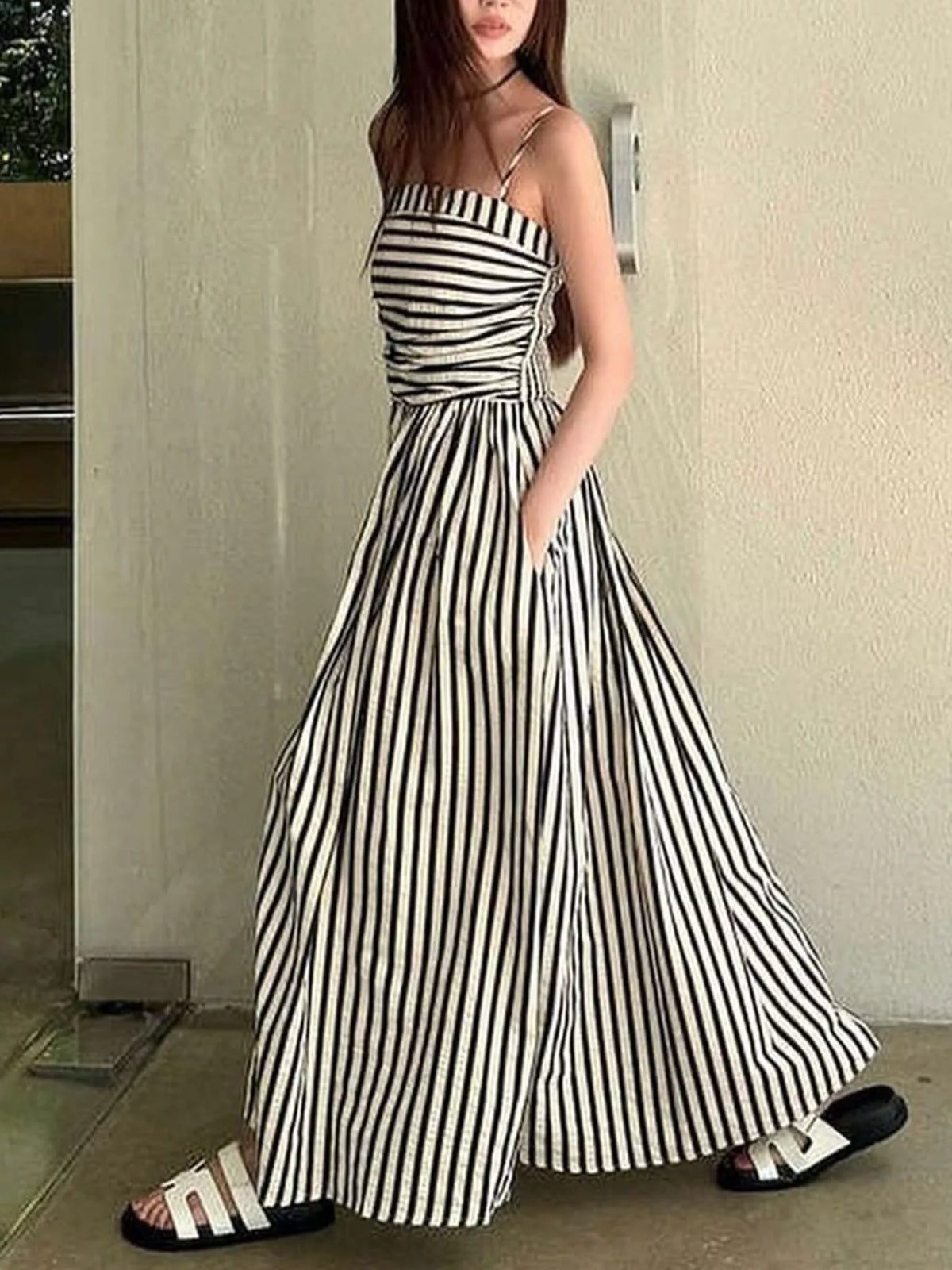 Striped Spaghetti Strap Maxi Dress