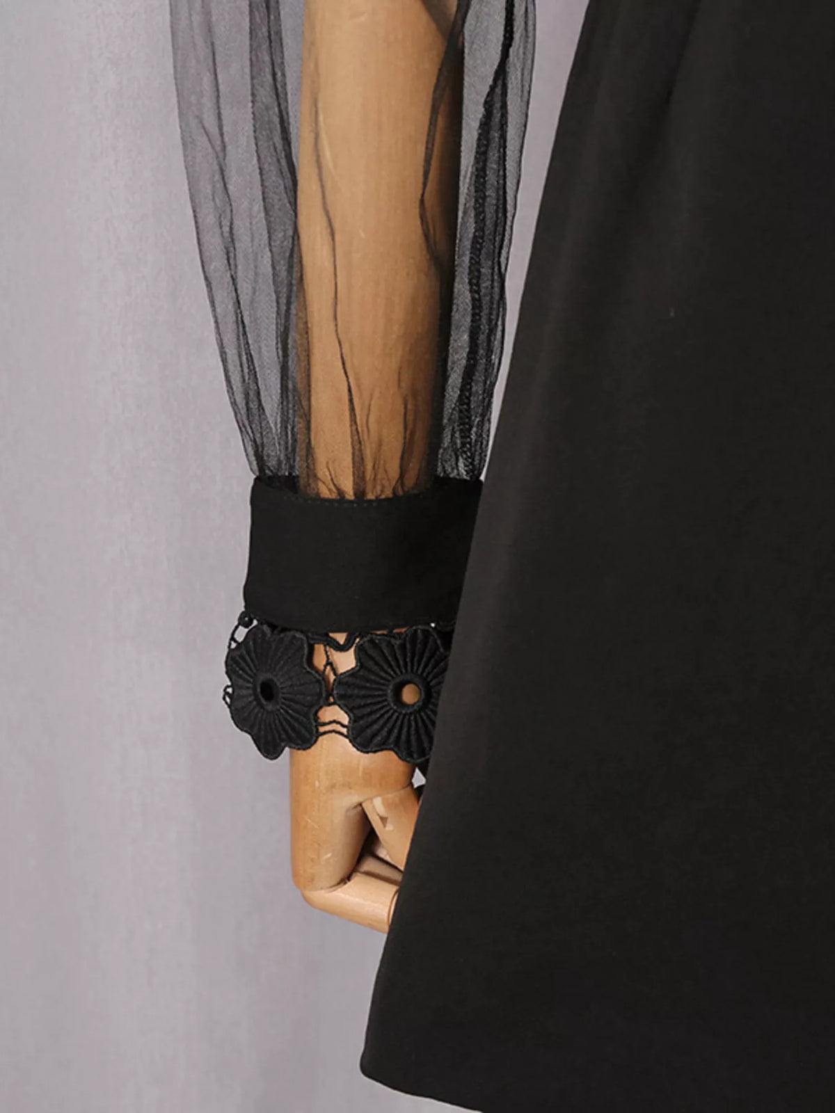 Lace Sheer Sleeve Mini Dress in Black