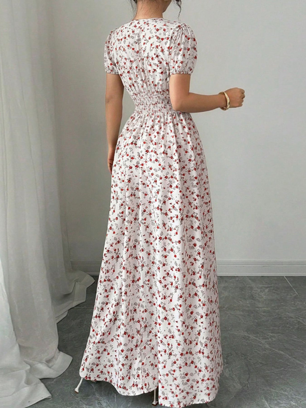 Floral Print V-Neck Maxi Dress in Pink