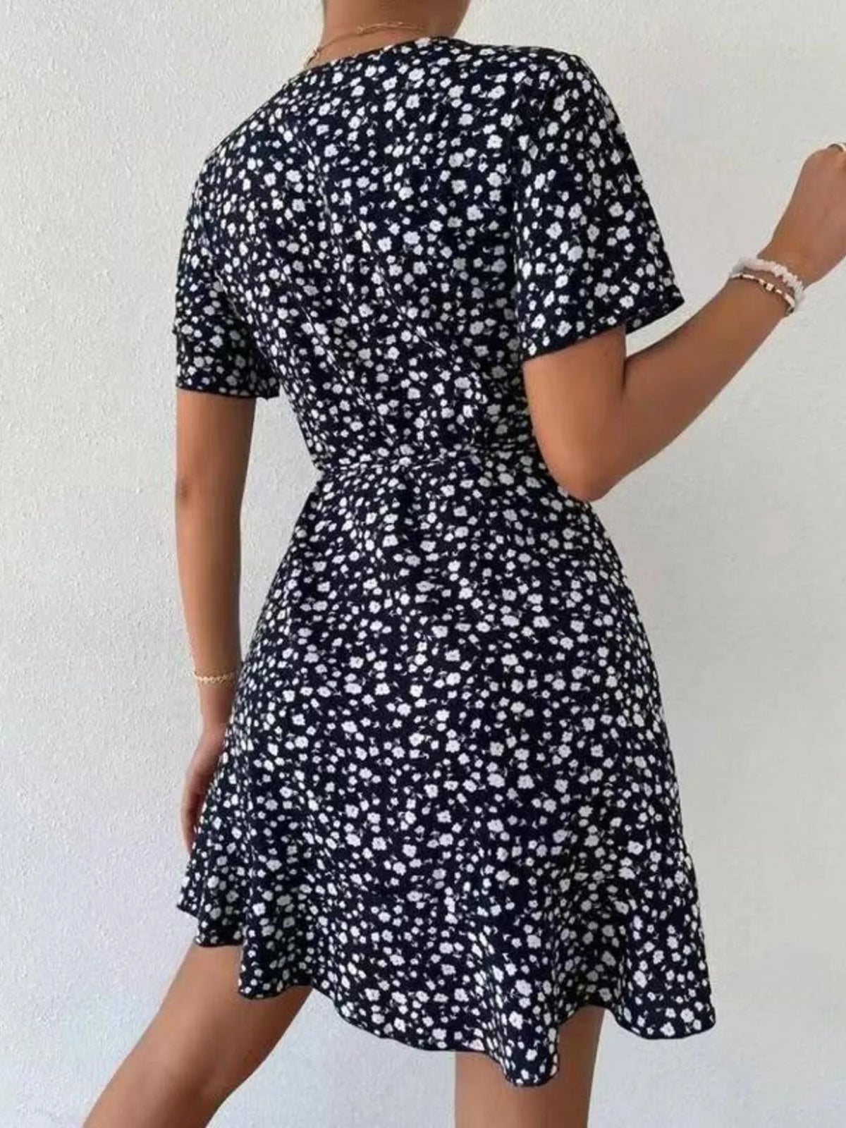 Floral Flutter Sleeve Wrap Mini Dress by Elaine