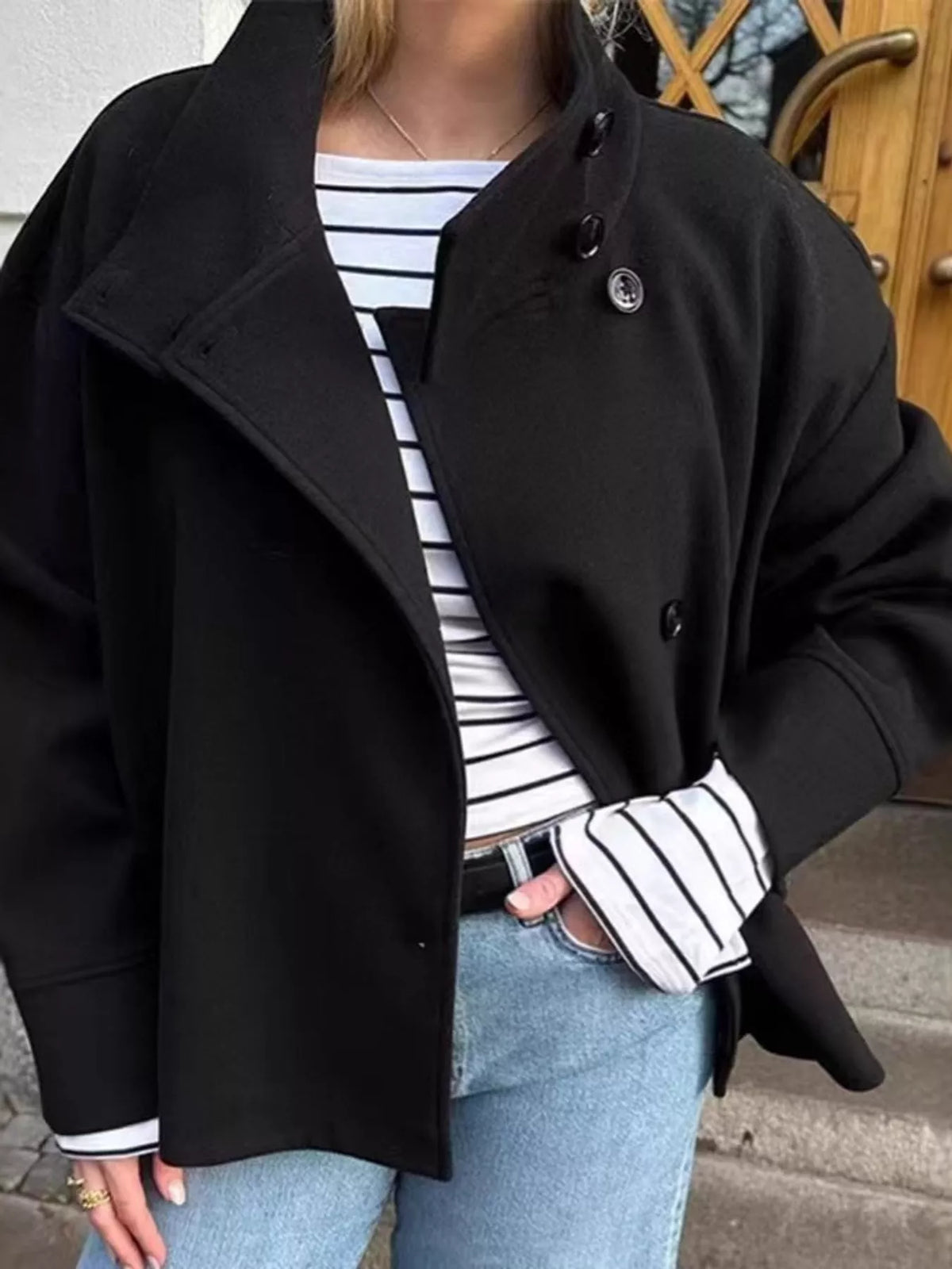 Stand-Collar Button-Up Jacket