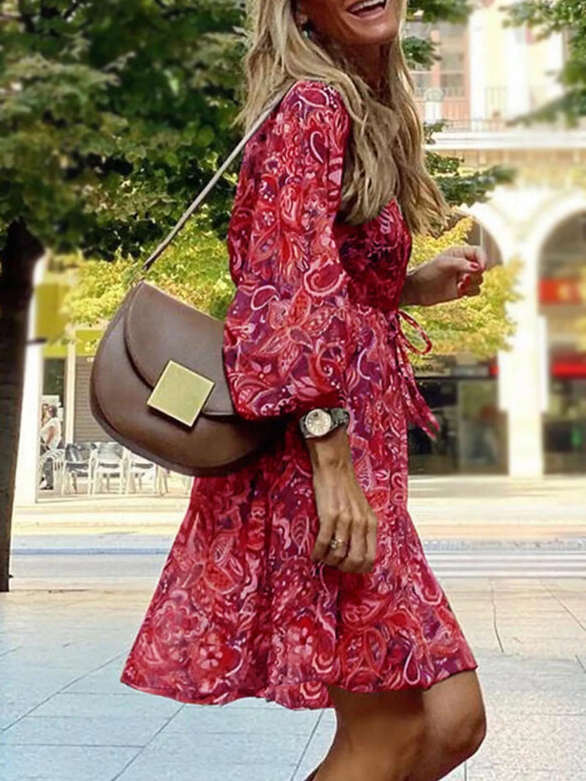 Paisley Print Long Sleeve Mini Dress