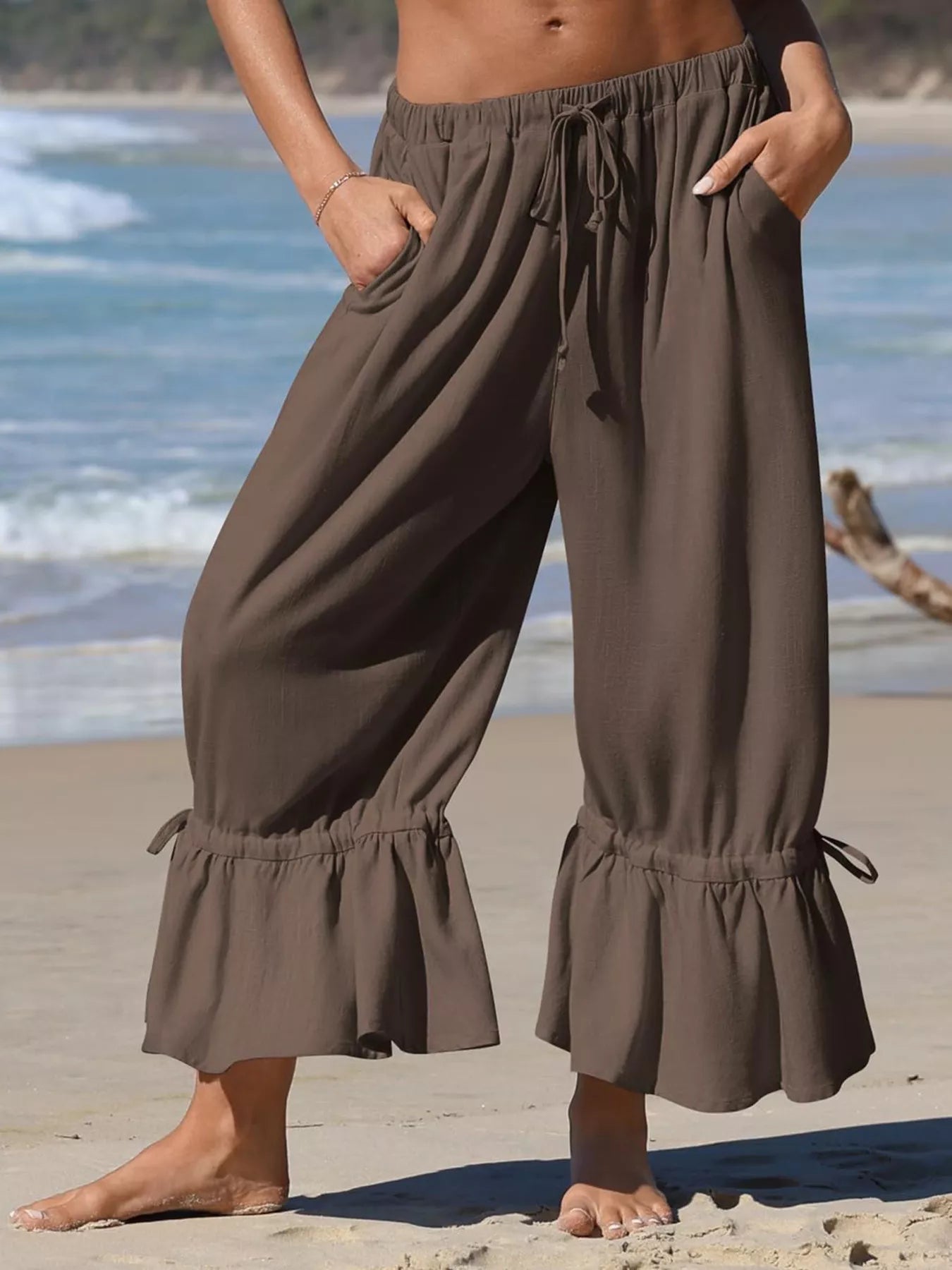 Wide-Leg Pants with Ruffle Hem