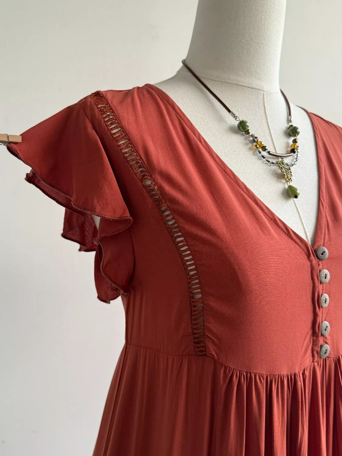 Ruffle Sleeve Maxi Dress in Rust