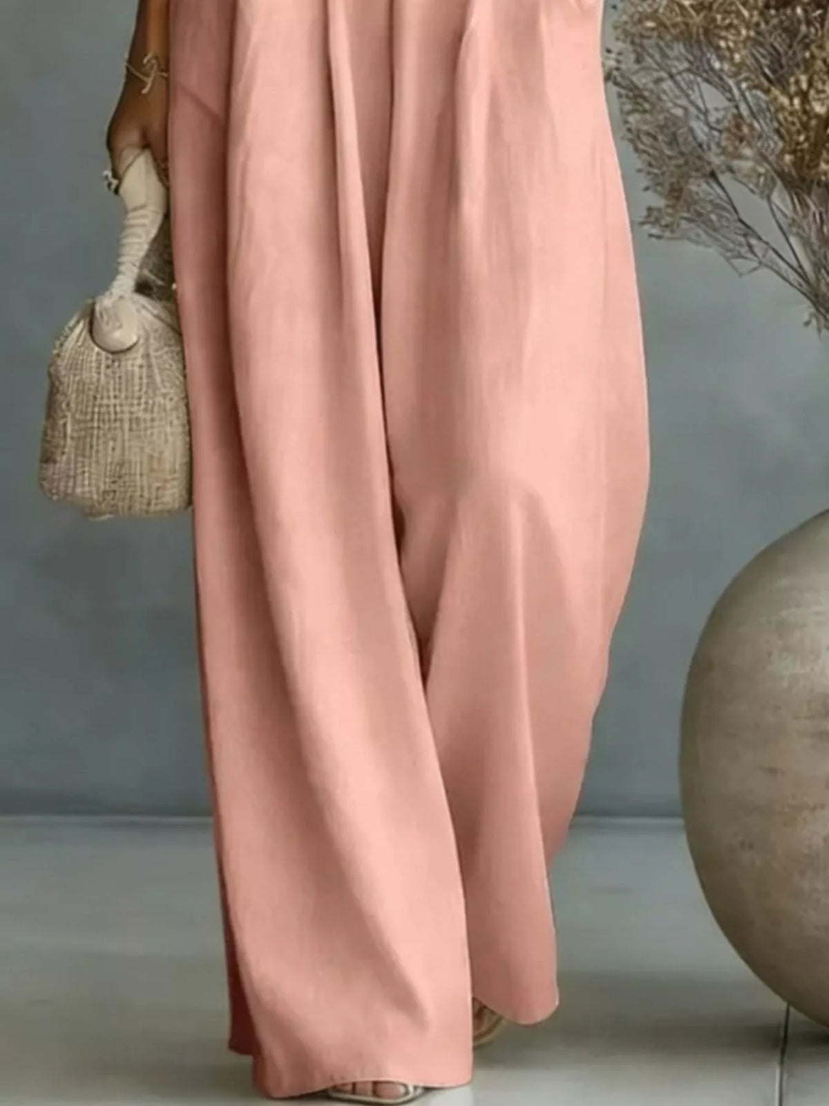 Ruched Half Sleeve Wide-Leg Jumpsuit