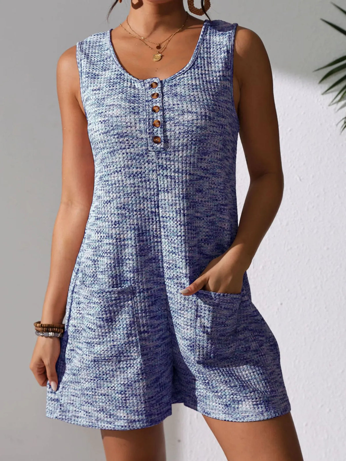 Button Front Romper with Pockets