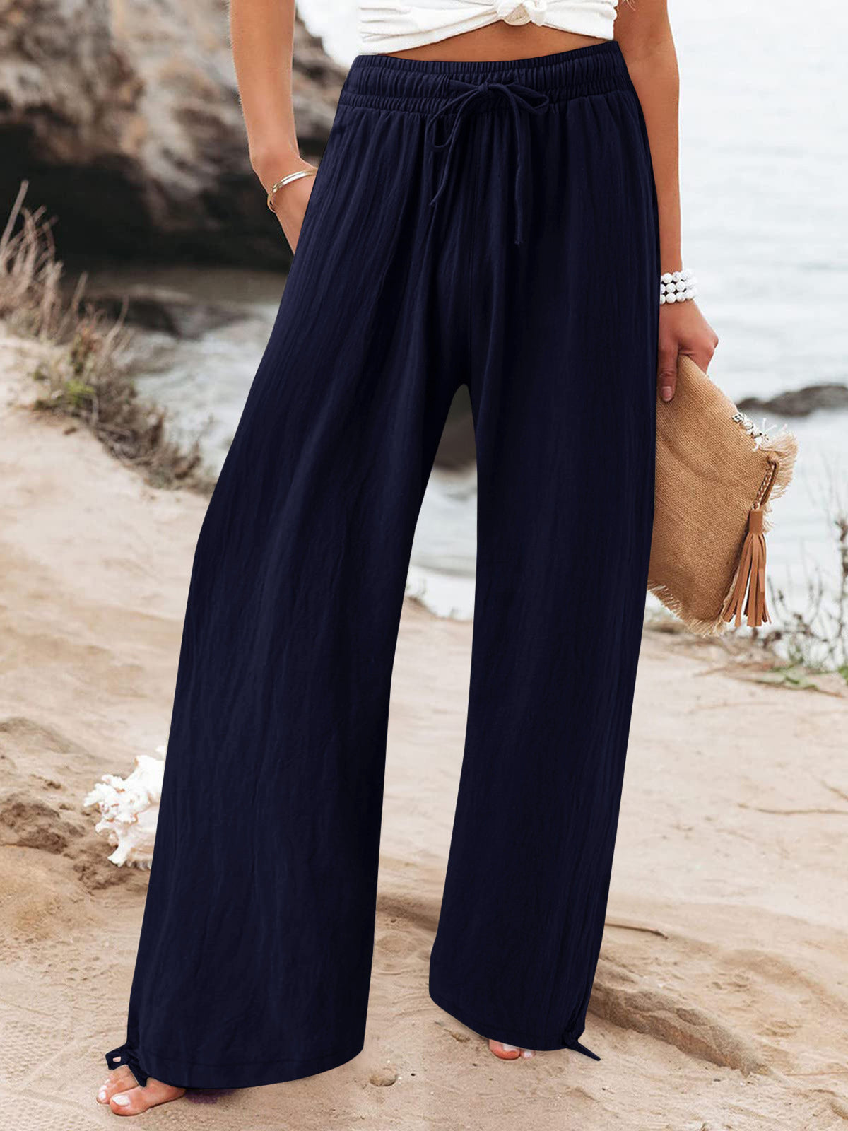 Pocketed Drawstring Wide Leg Pants