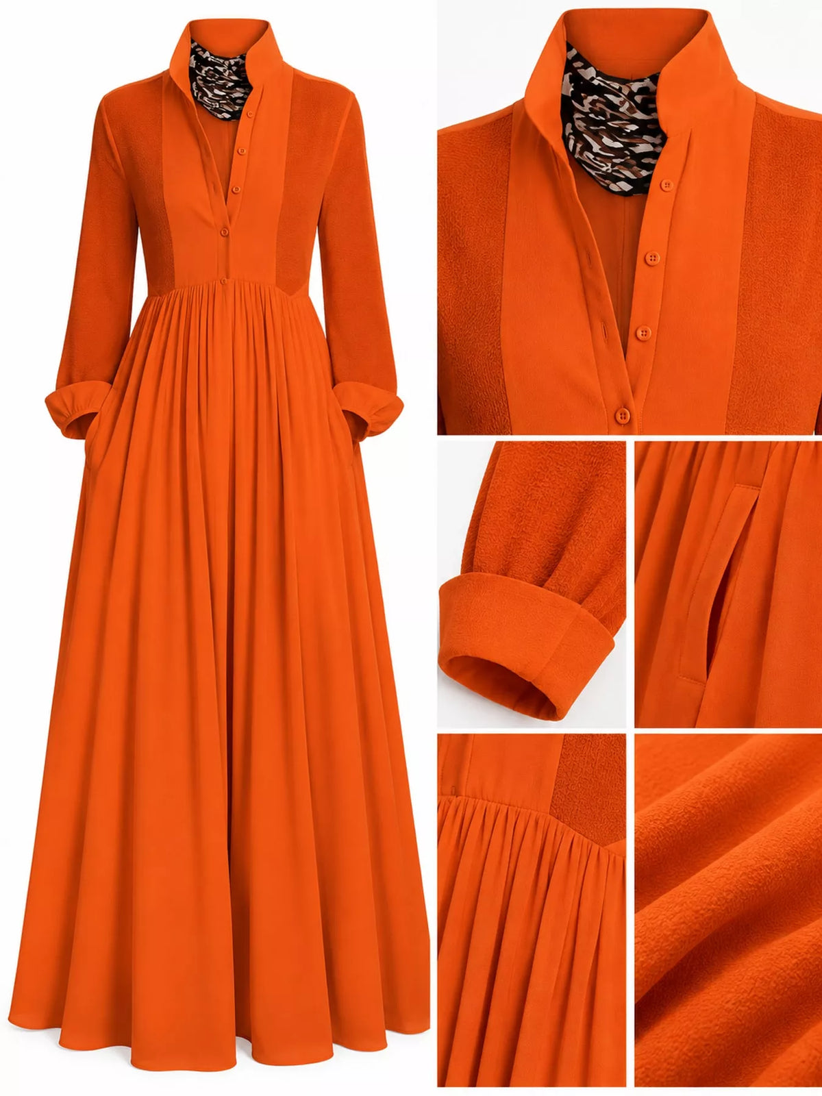 Long-Sleeve Button Front Maxi Dress