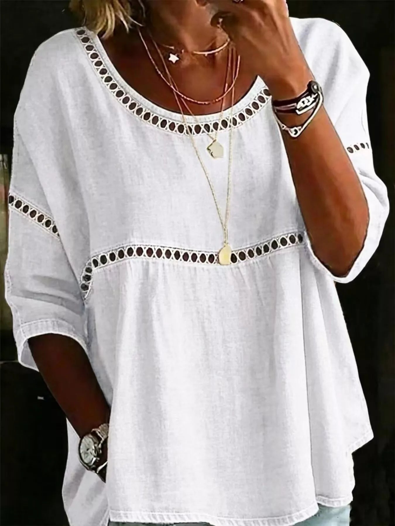 Hollow Out Round Neck Top