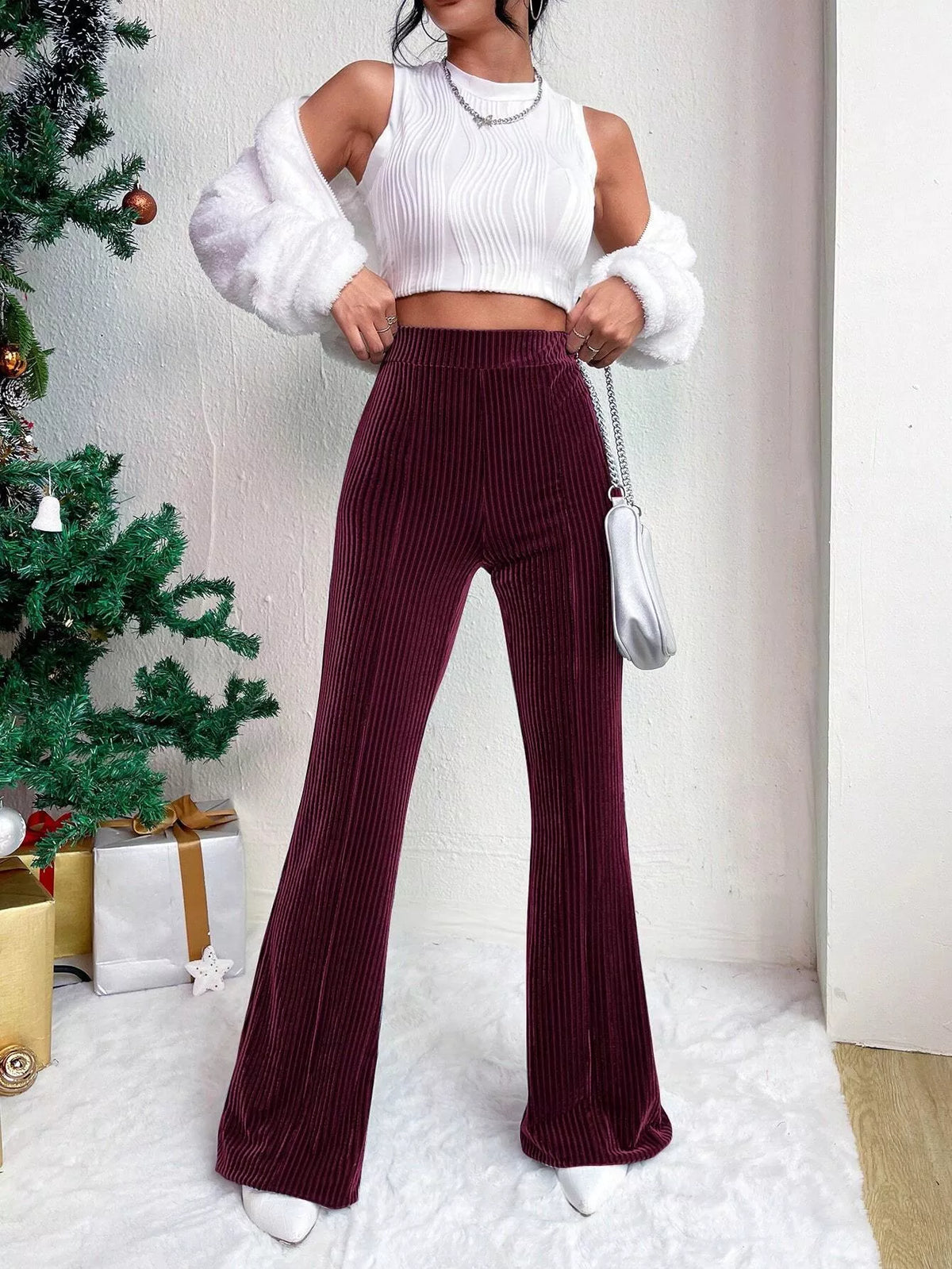 Corduroy High-Waist Flare Pants