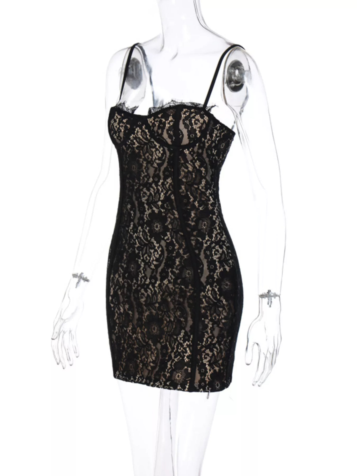 Lace Spaghetti-Strap Mini Dress
