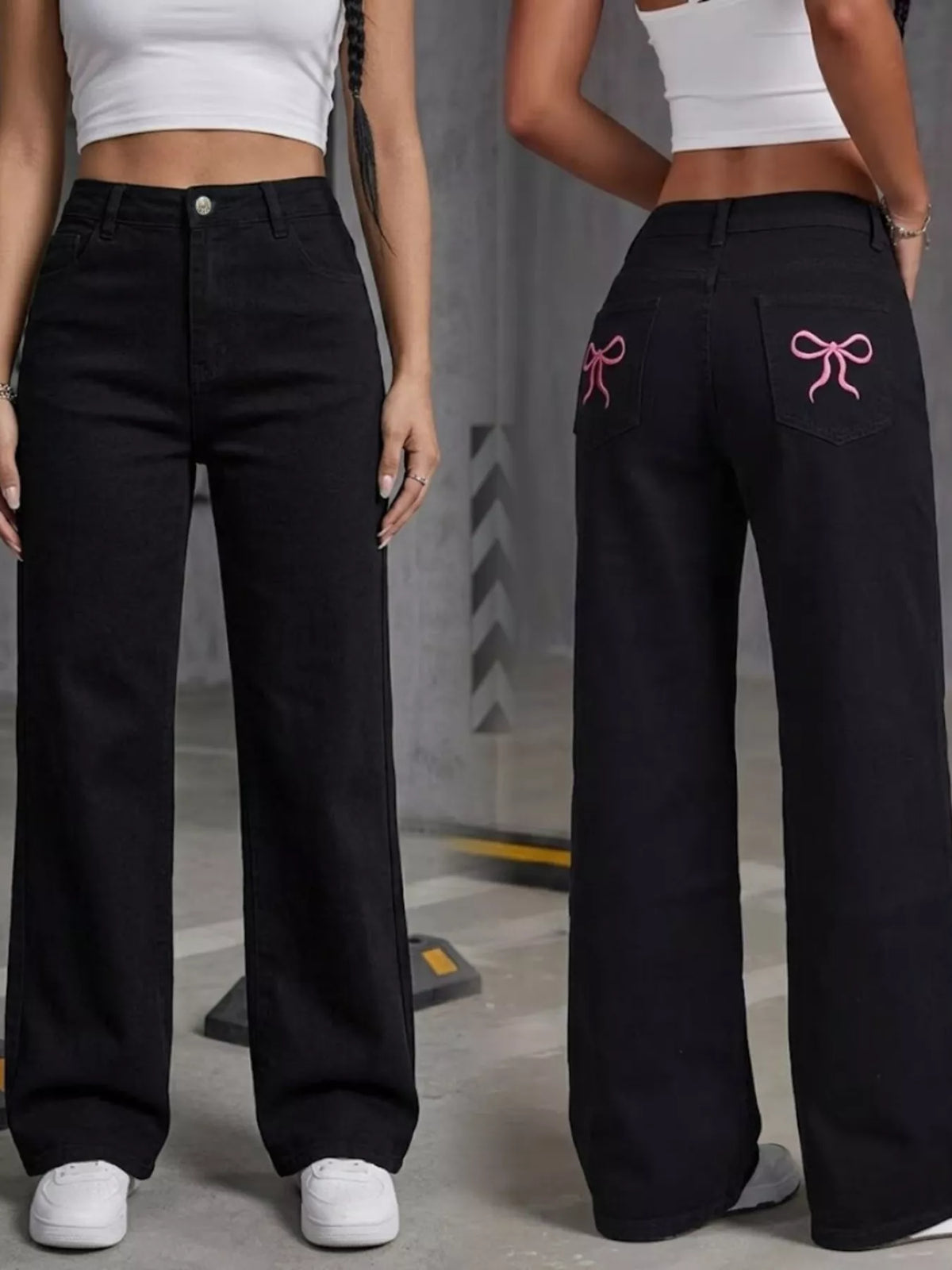 High-Waisted Wide-Leg Jeans in Black