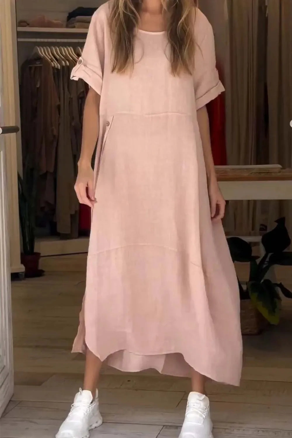 Relaxed-Fit Button-Front Dress, Plus Size