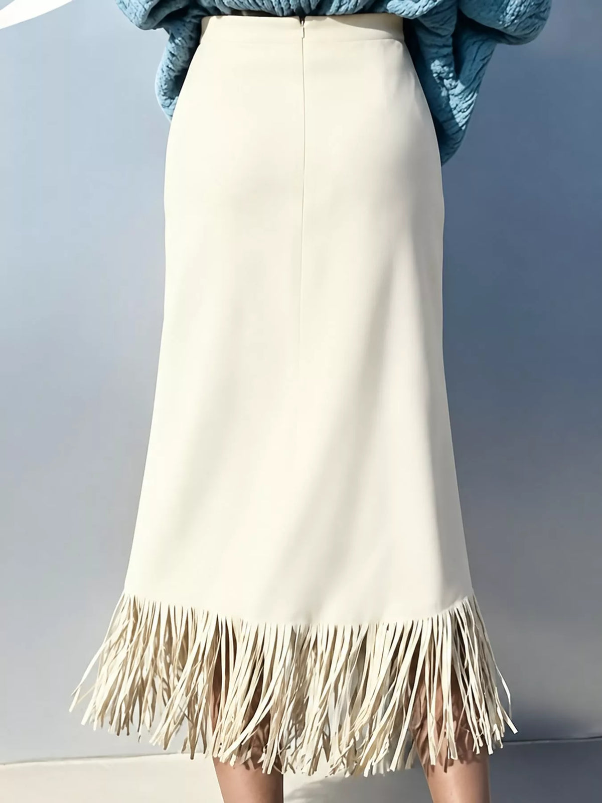 High-Waisted Fringe Midi Skirt
