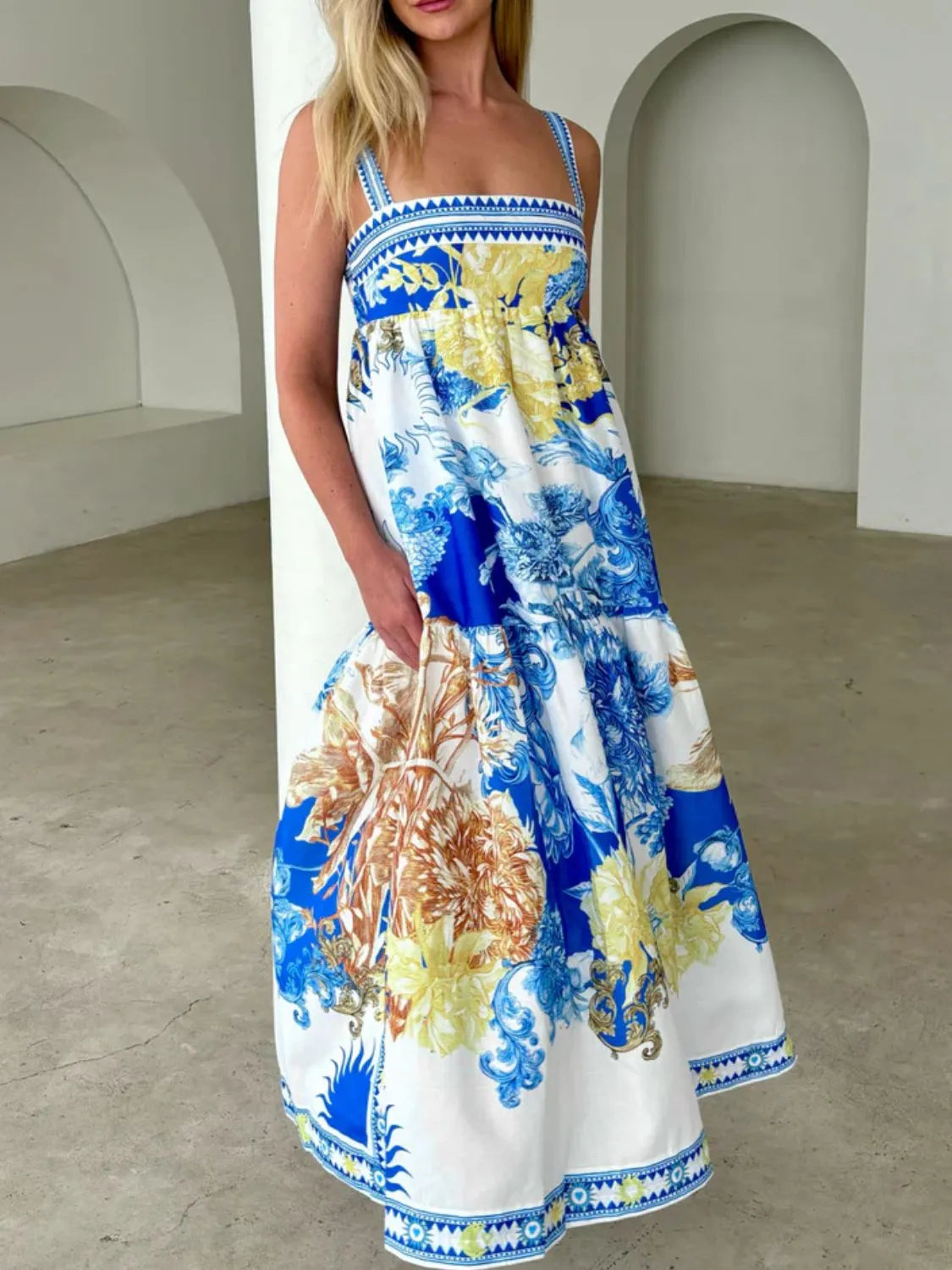 Printed Sleeveless Cami Dress in Blue