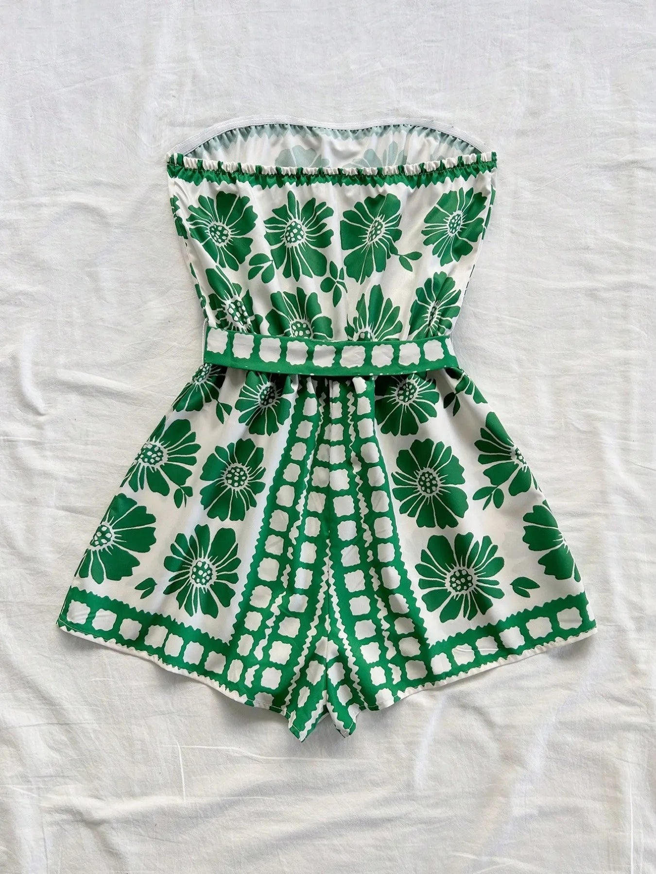 Printed Tube Tie-Waist Romper
