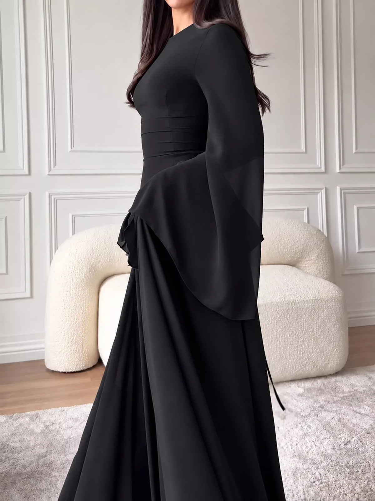 Ruffled Flare Sleeve Maxi Dress