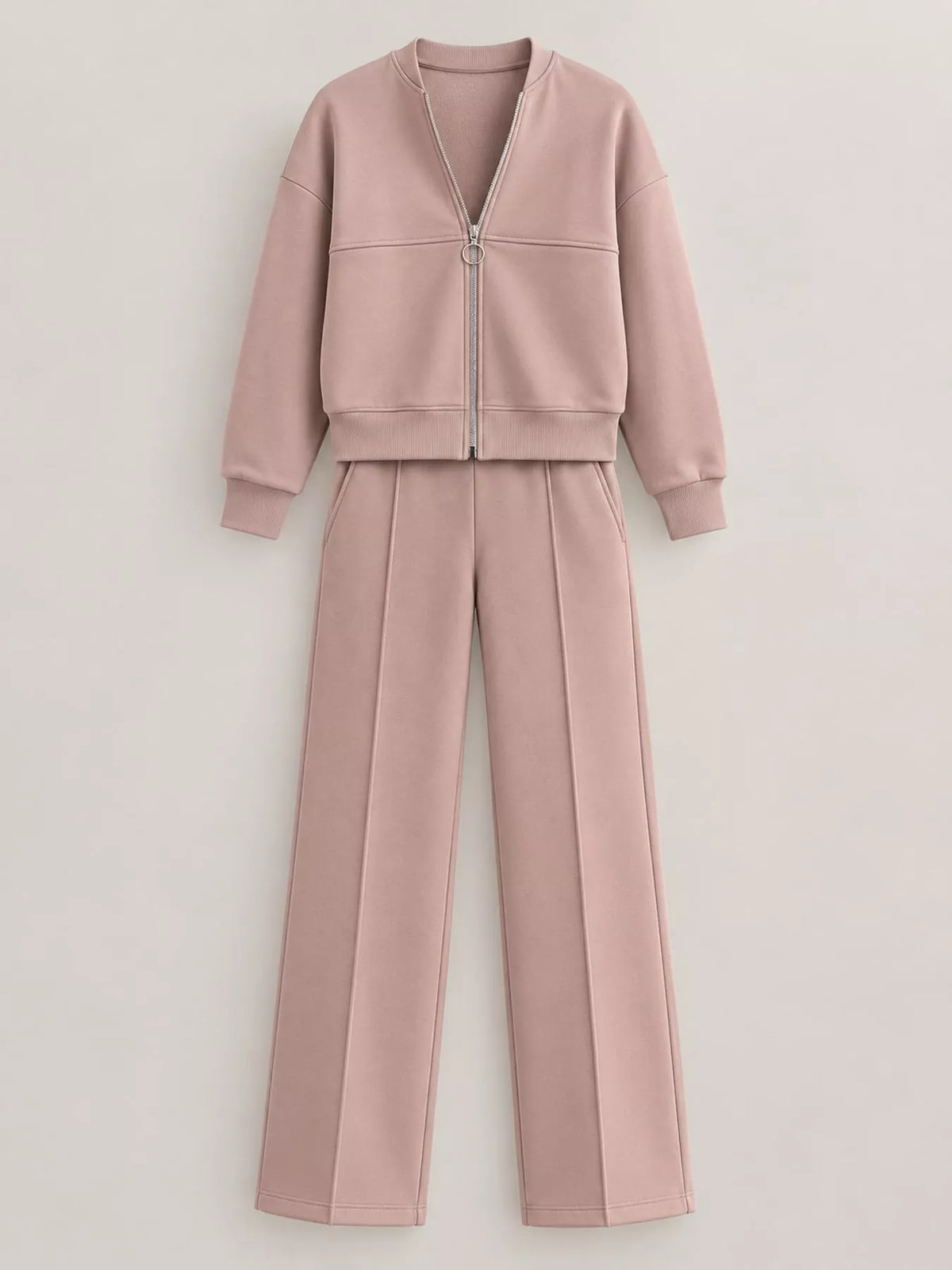 Zip-Up Jacket and Wide-Leg Sweatpants Set