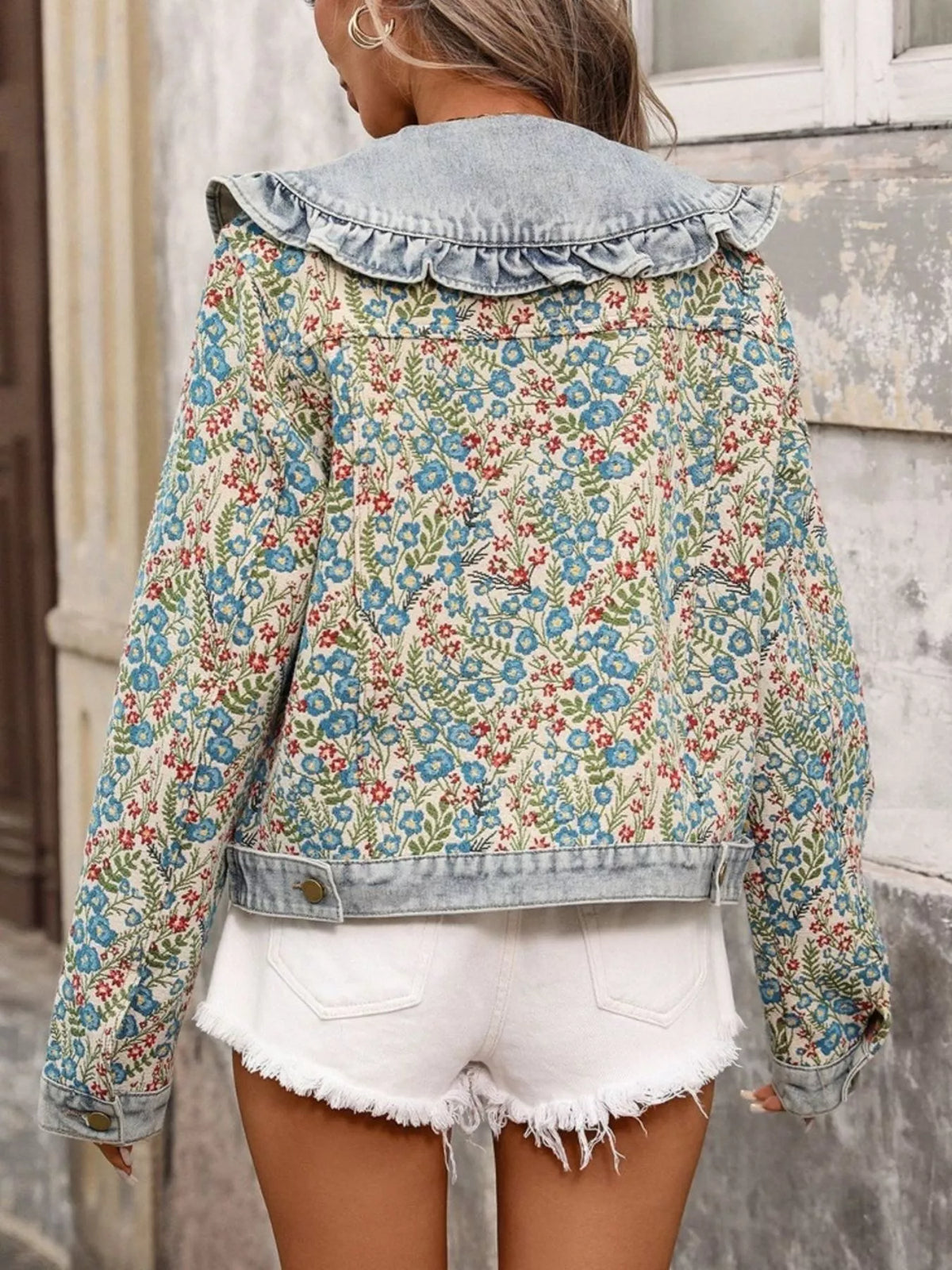 Ruffle Collar Denim Jacket by Moni Wear