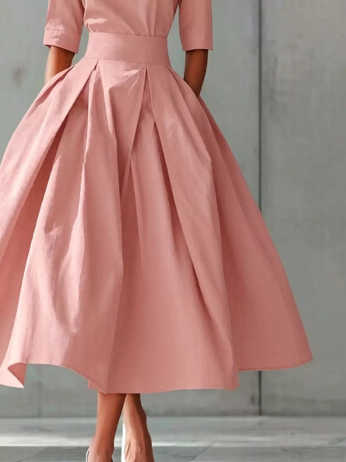 Round-Neck A-Line Midi Dress