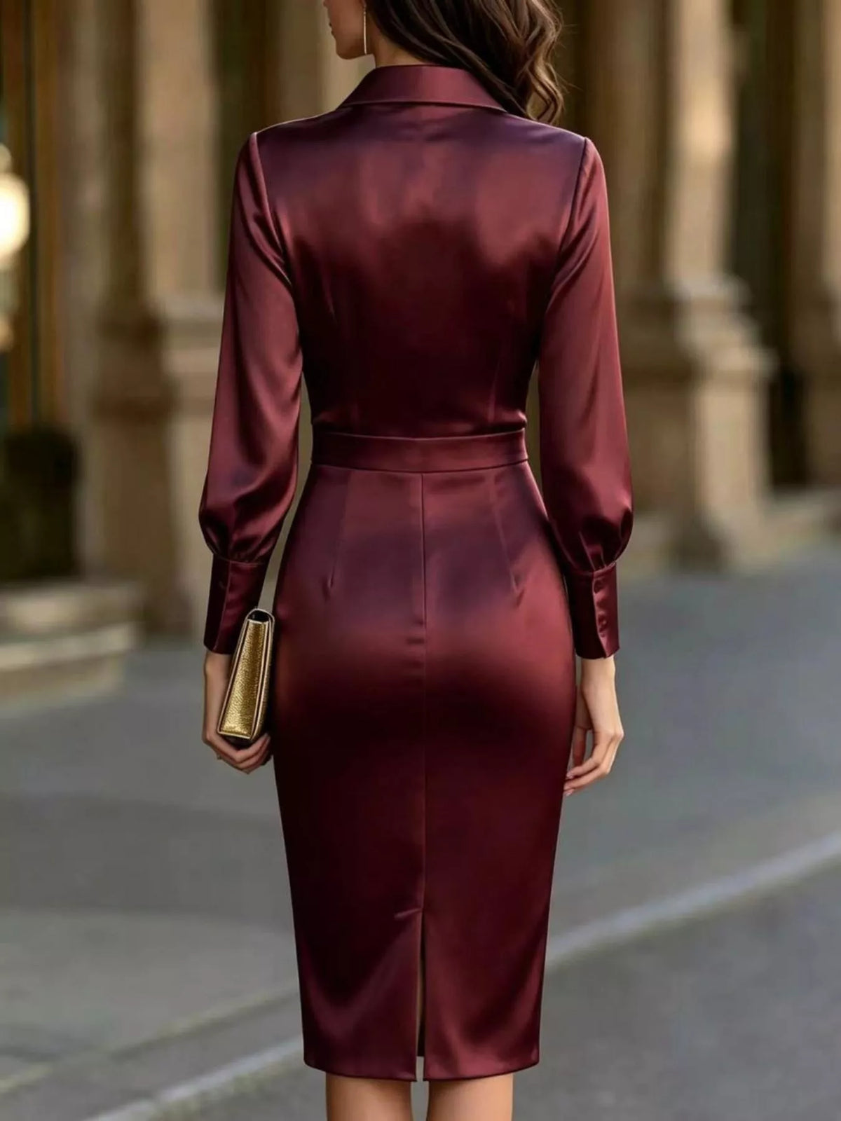 Satin Lantern Sleeve Midi Dress