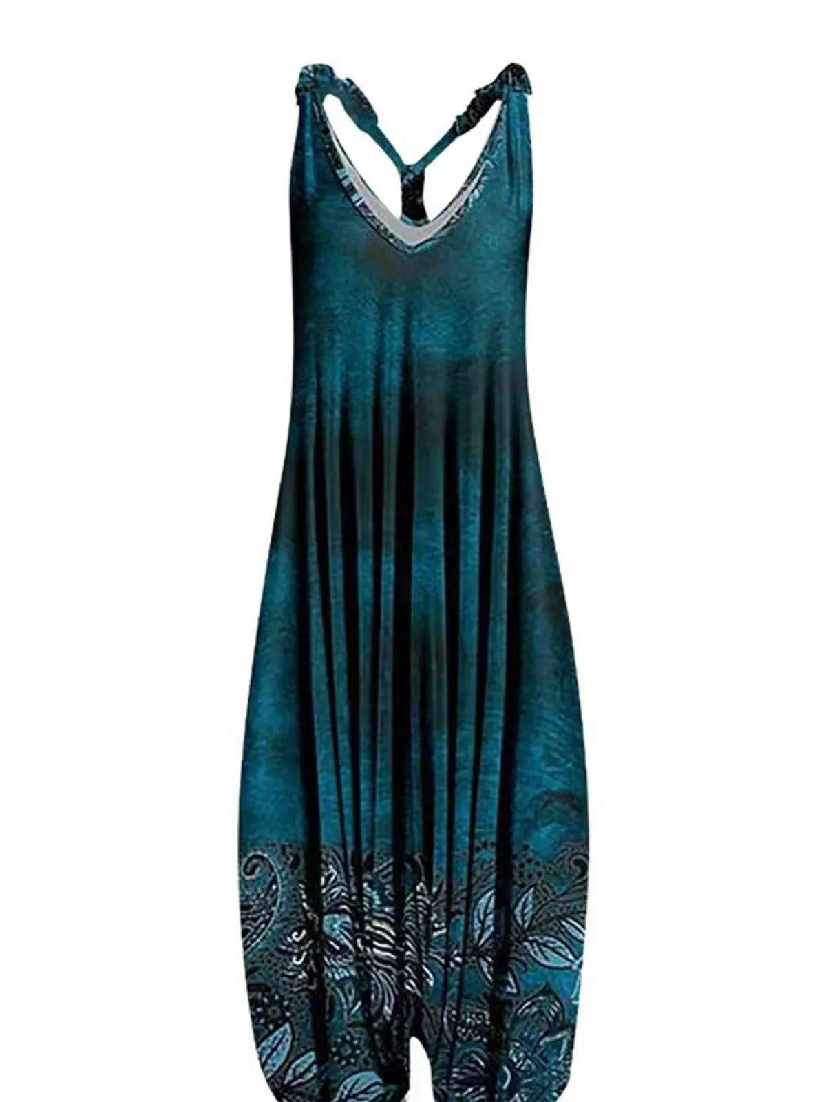 Plus Size Printed V-Neck Sleeveless Romper