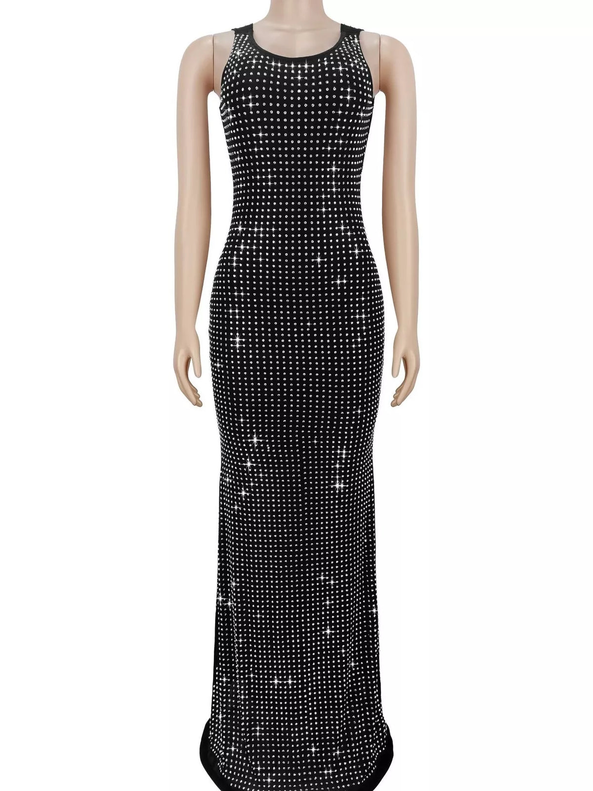 Sleeveless Rhinestone Bodycon Maxi Dress