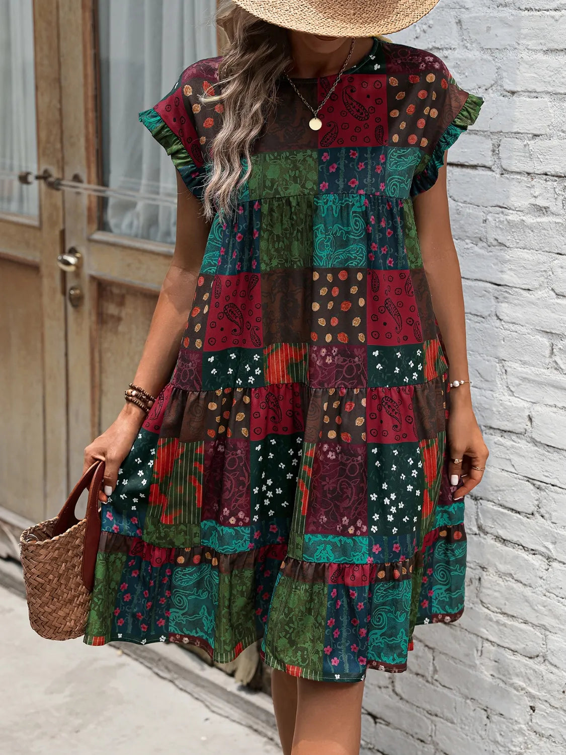 Burgundy Color Block Mini Dress