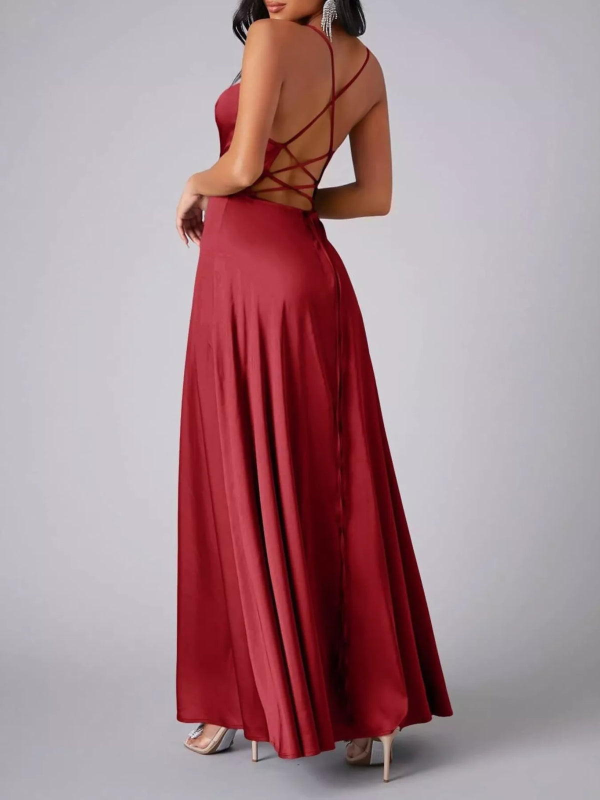 Crisscross Lace-Up Back Maxi Dress by Elegant Elements