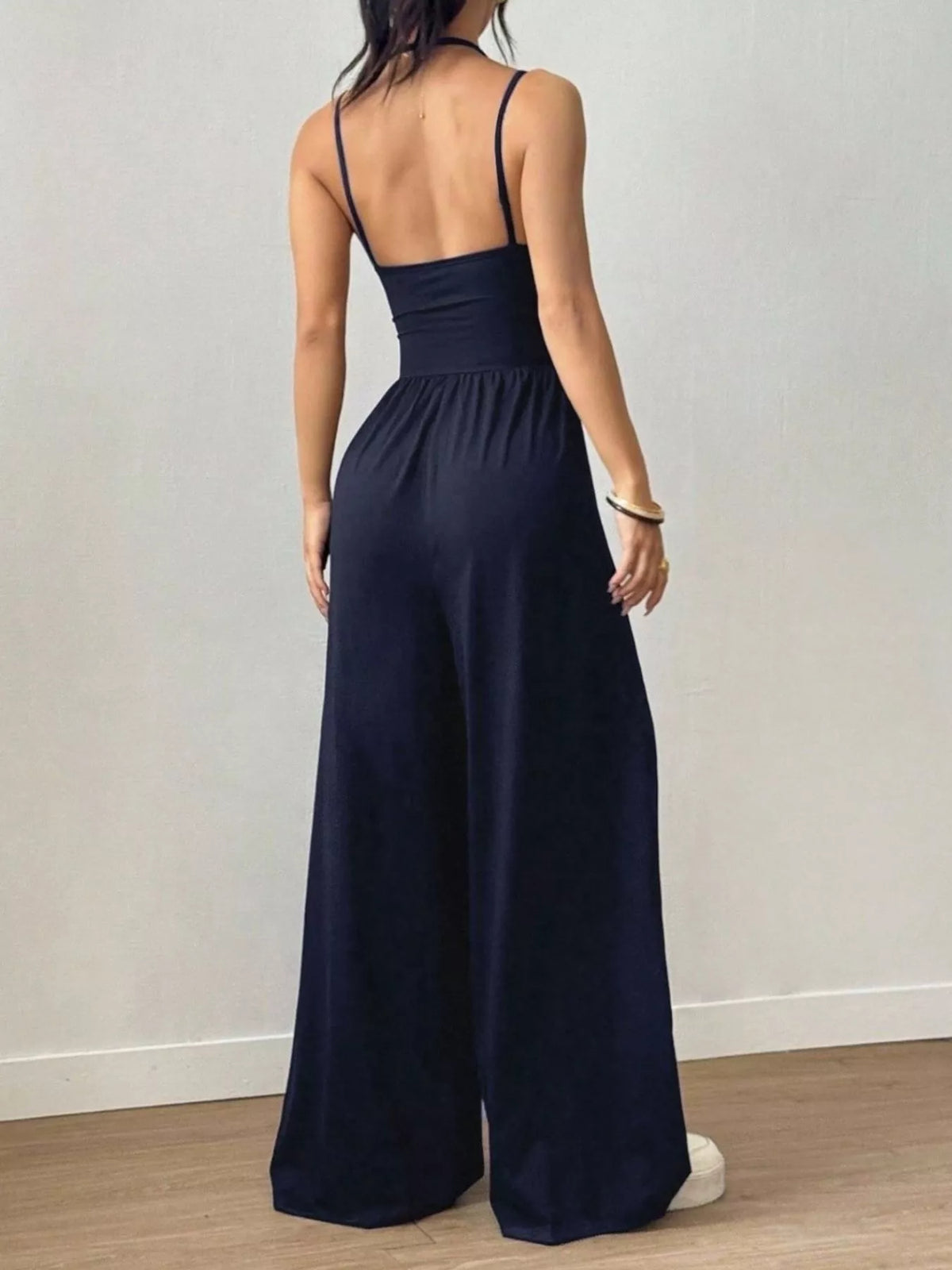 Ruched Spaghetti Strap Wide Leg Jumpsuit
