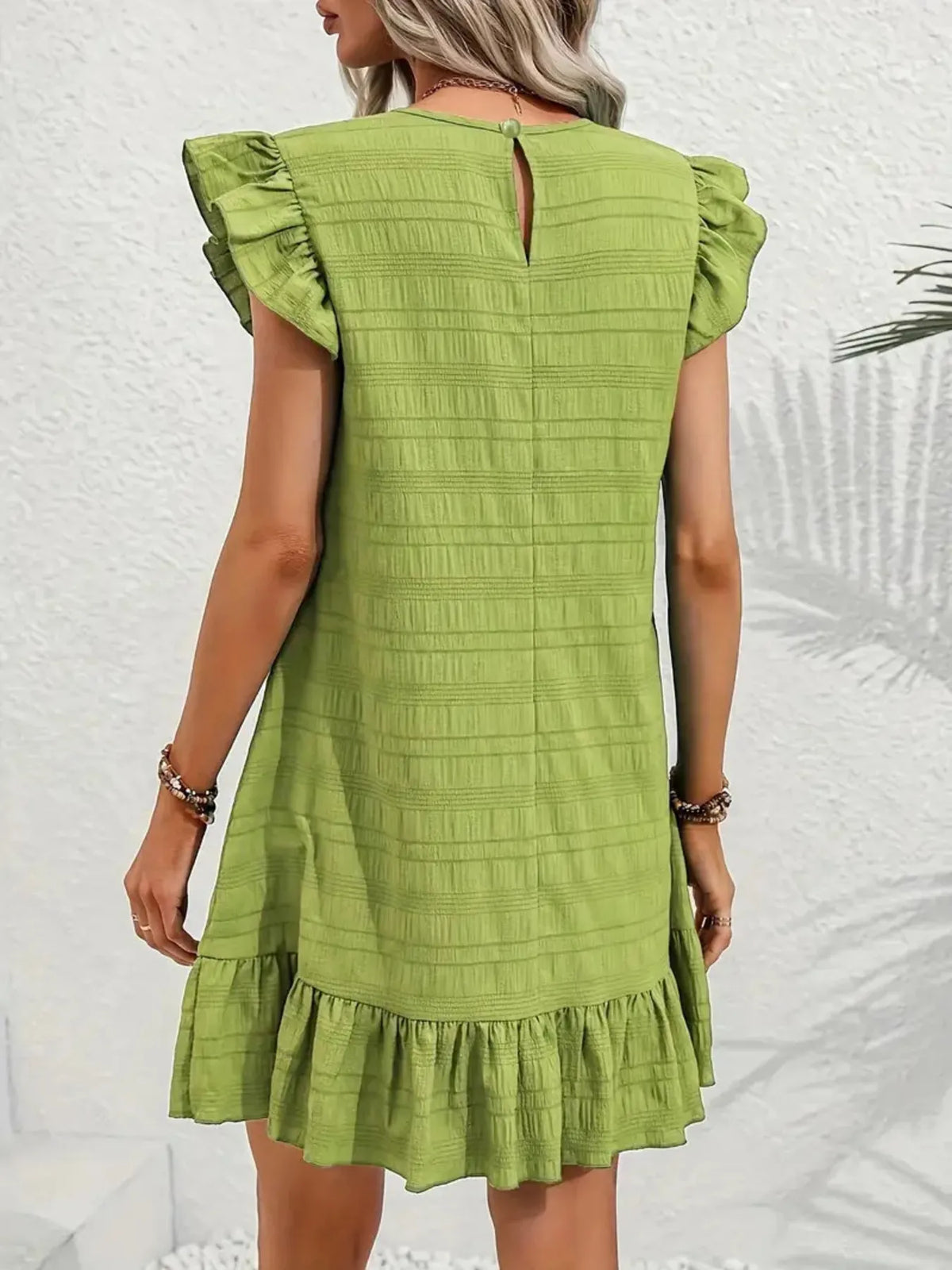 Ruffled Flutter Sleeve Textured Mini Dress