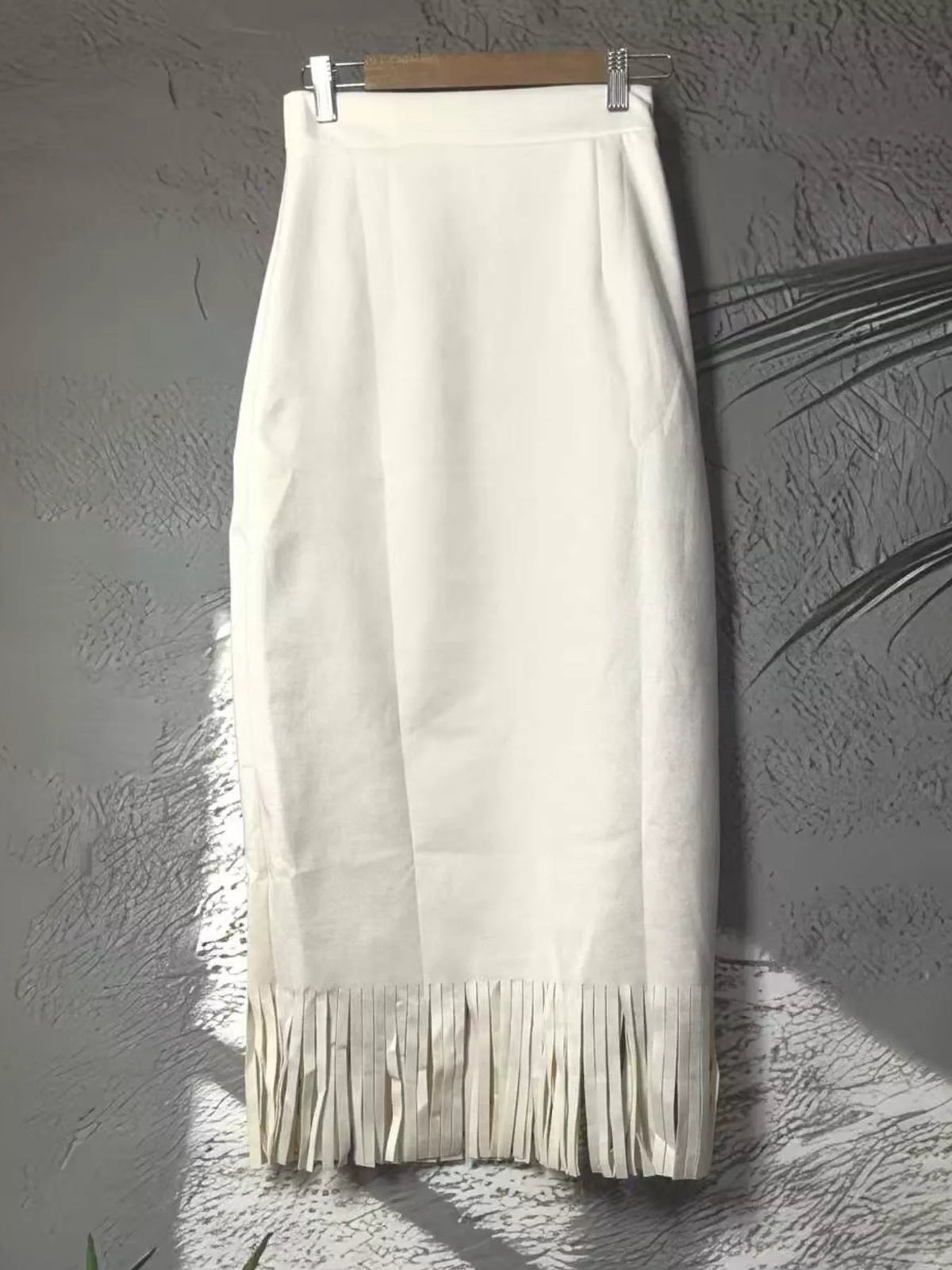 High-Waisted Fringe Midi Skirt