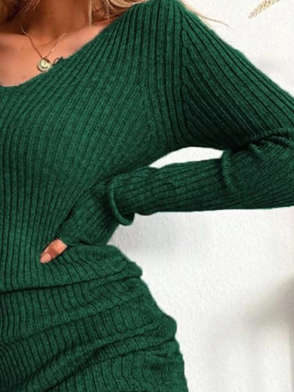 Ribbed Knit Drawstring Bodycon Sweater Dress