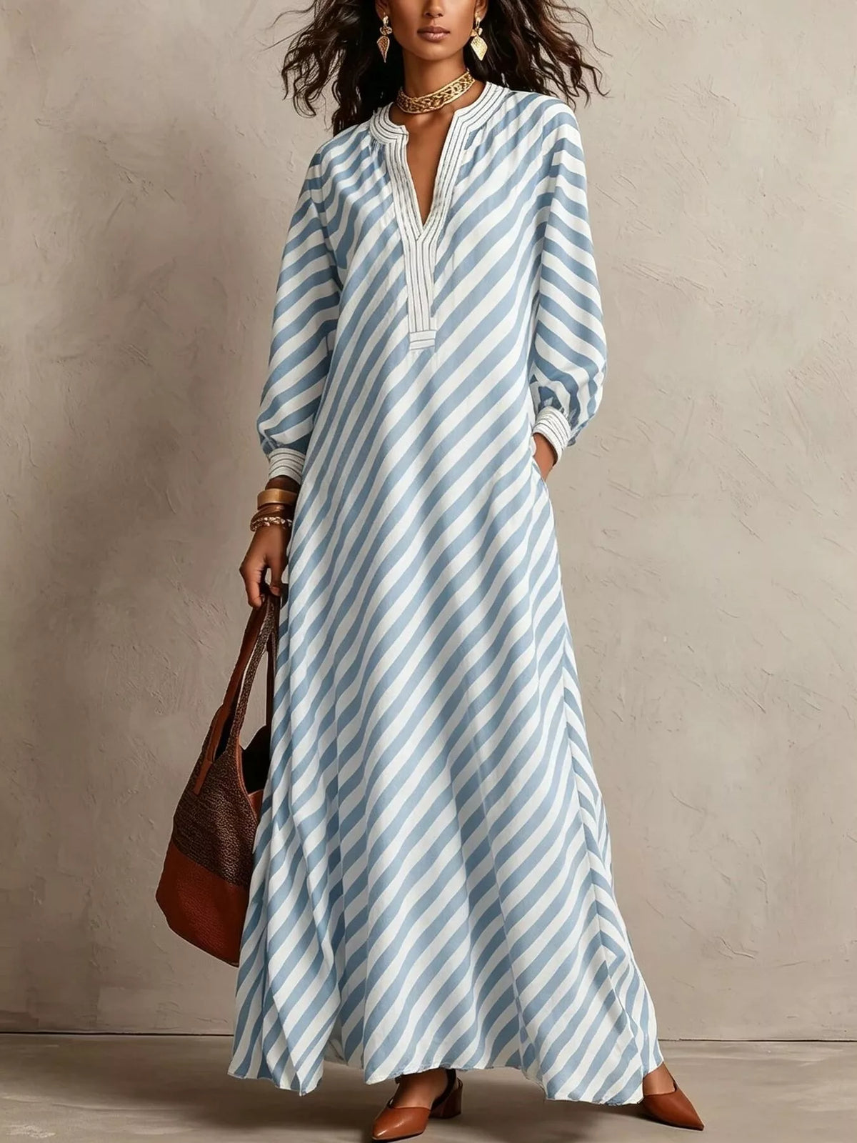 Striped Long-Sleeve Maxi Dress