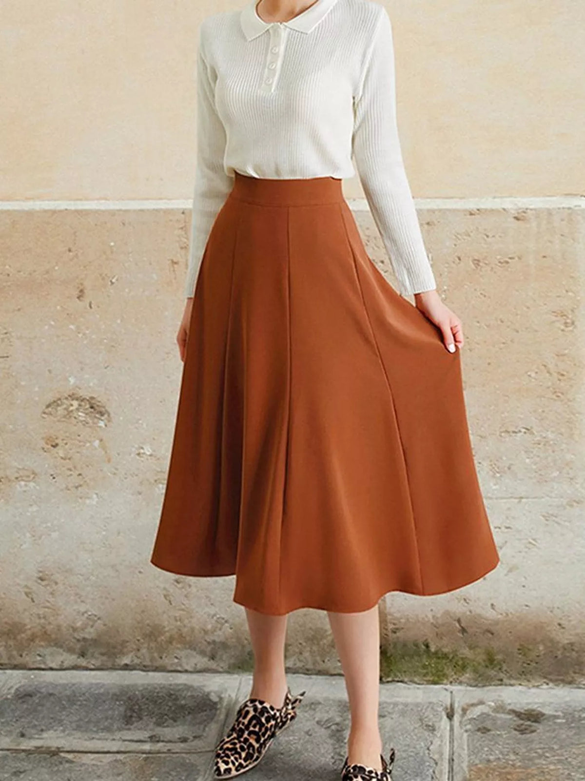 Pleated A-Line Midi Skirt